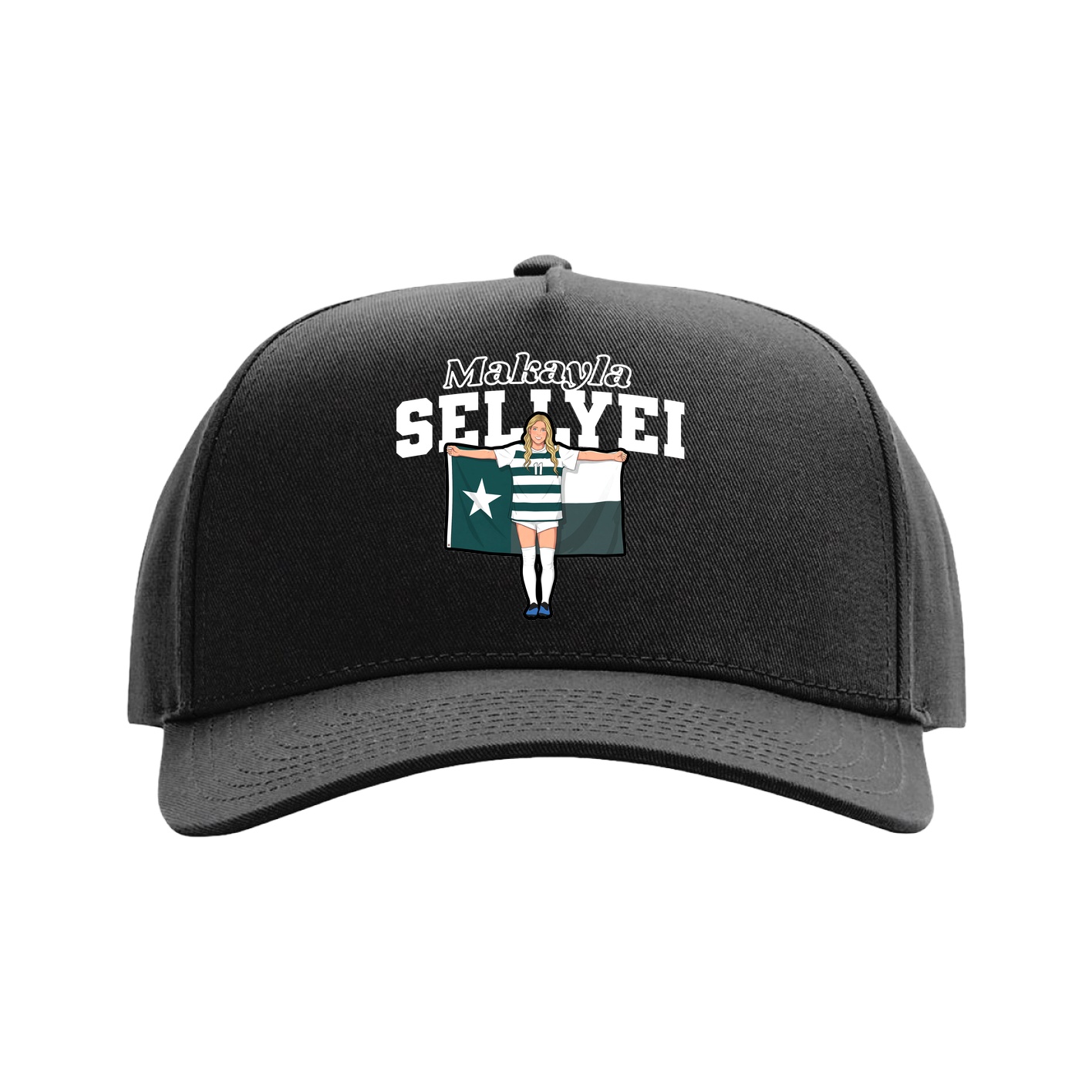Full Fabric Five-Panel Champ Cap — Name Arch in Black