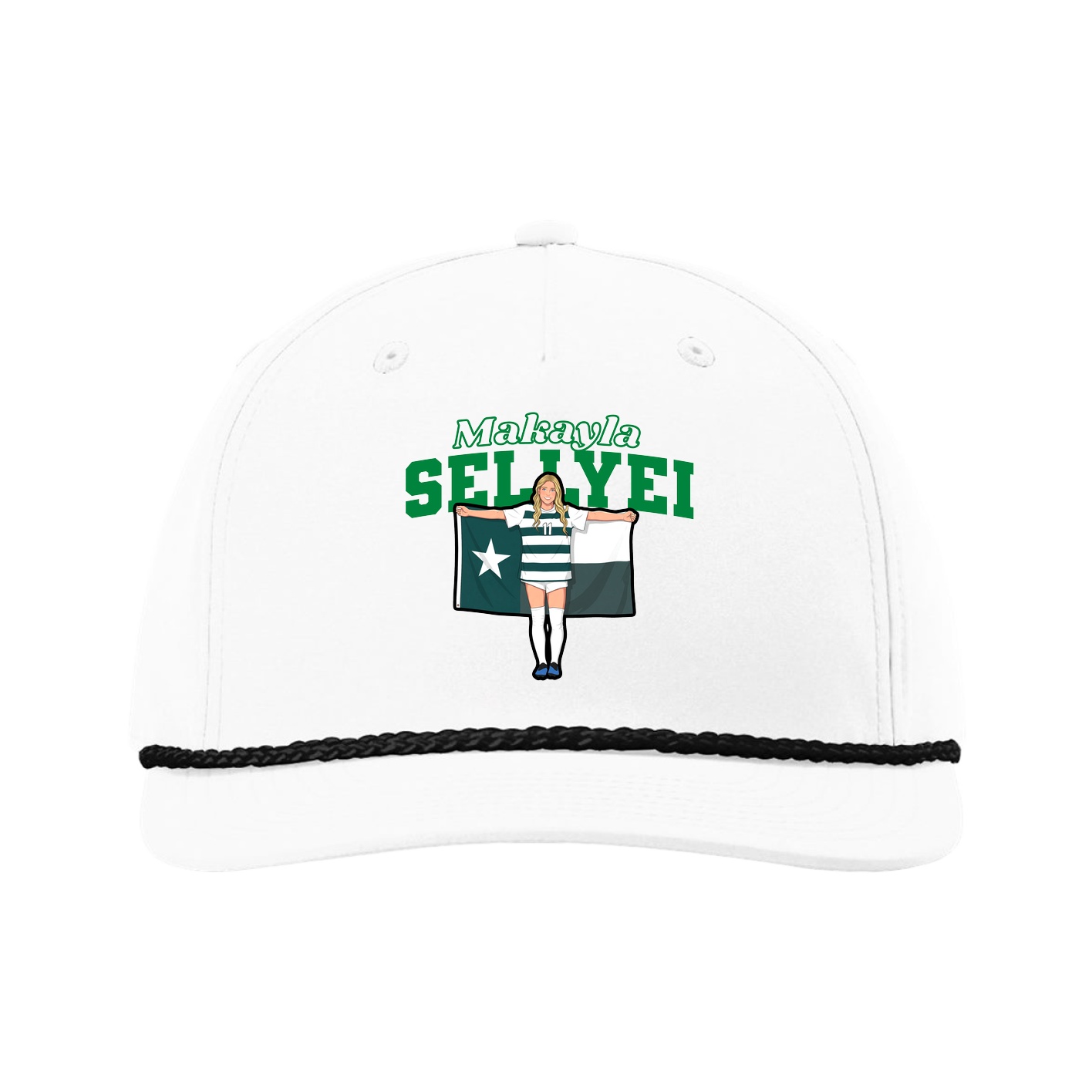 Five-Panel Classic Rope Cap — Name Arch in White