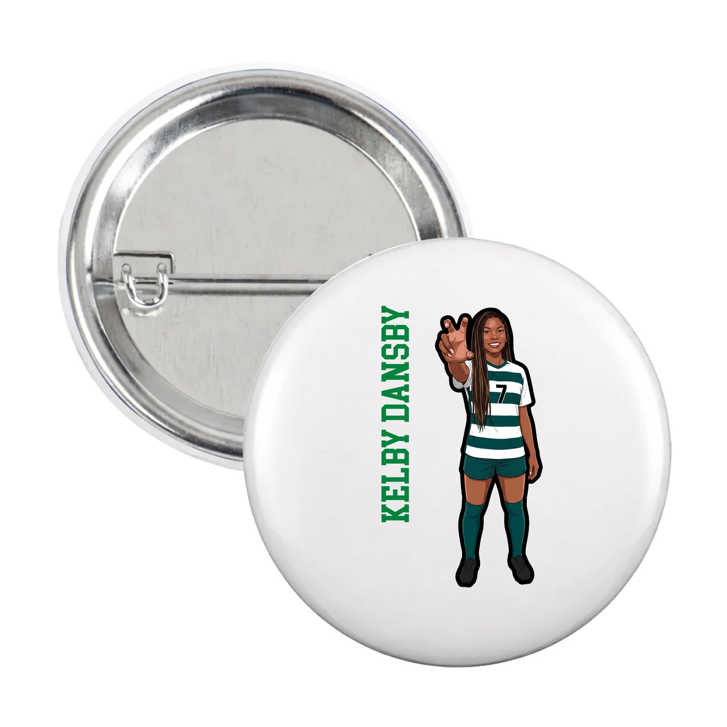 Game Day Button — Name Vertical in White