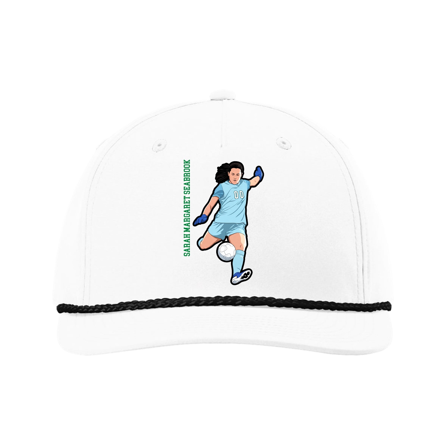 Five-Panel Classic Rope Cap — Name Vertical in White