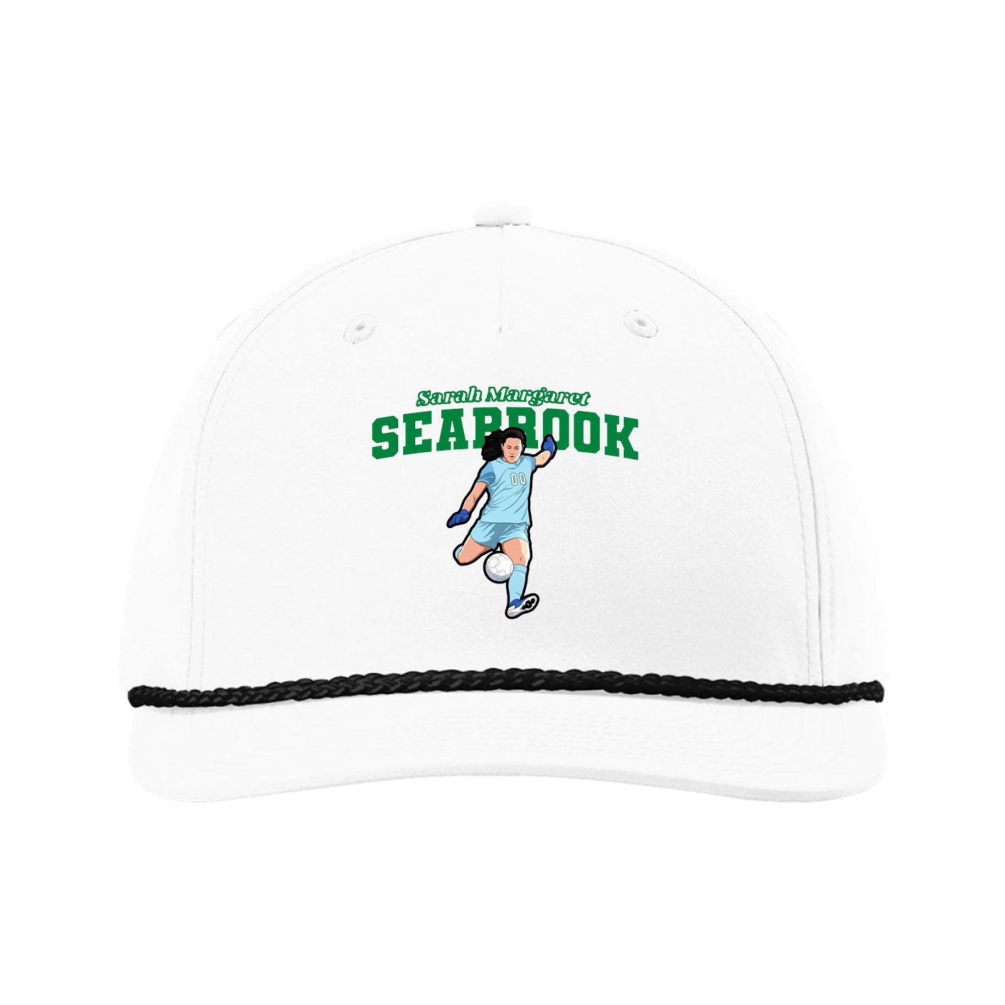 Five-Panel Classic Rope Cap — Name Arch in White