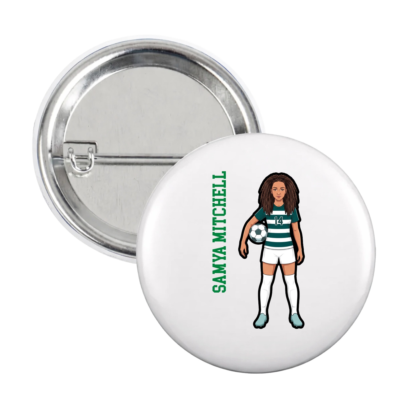 Game Day Button — Name Vertical in White