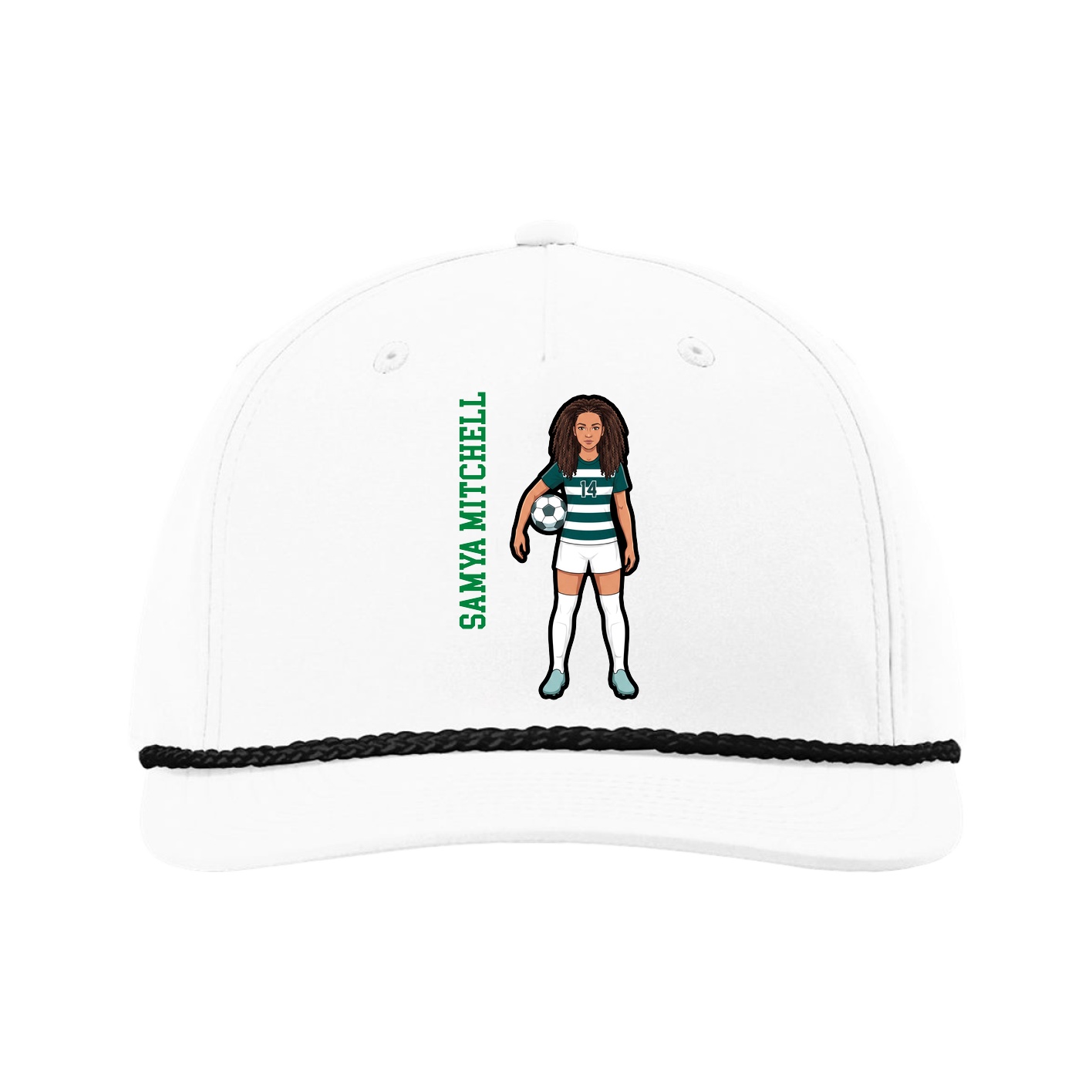 Five-Panel Classic Rope Cap — Name Vertical in White