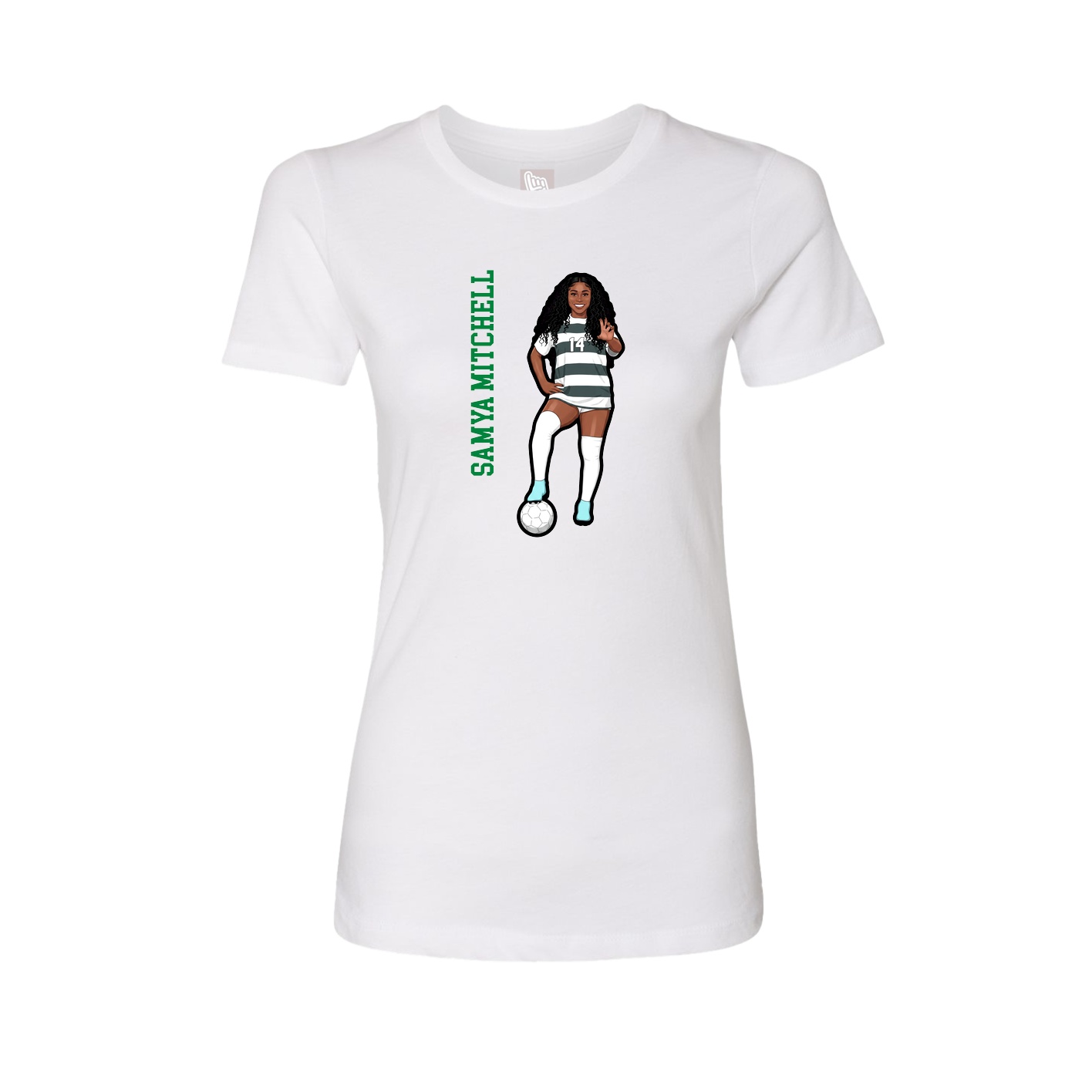 Fitted Women's Tee — Name Vertical in White