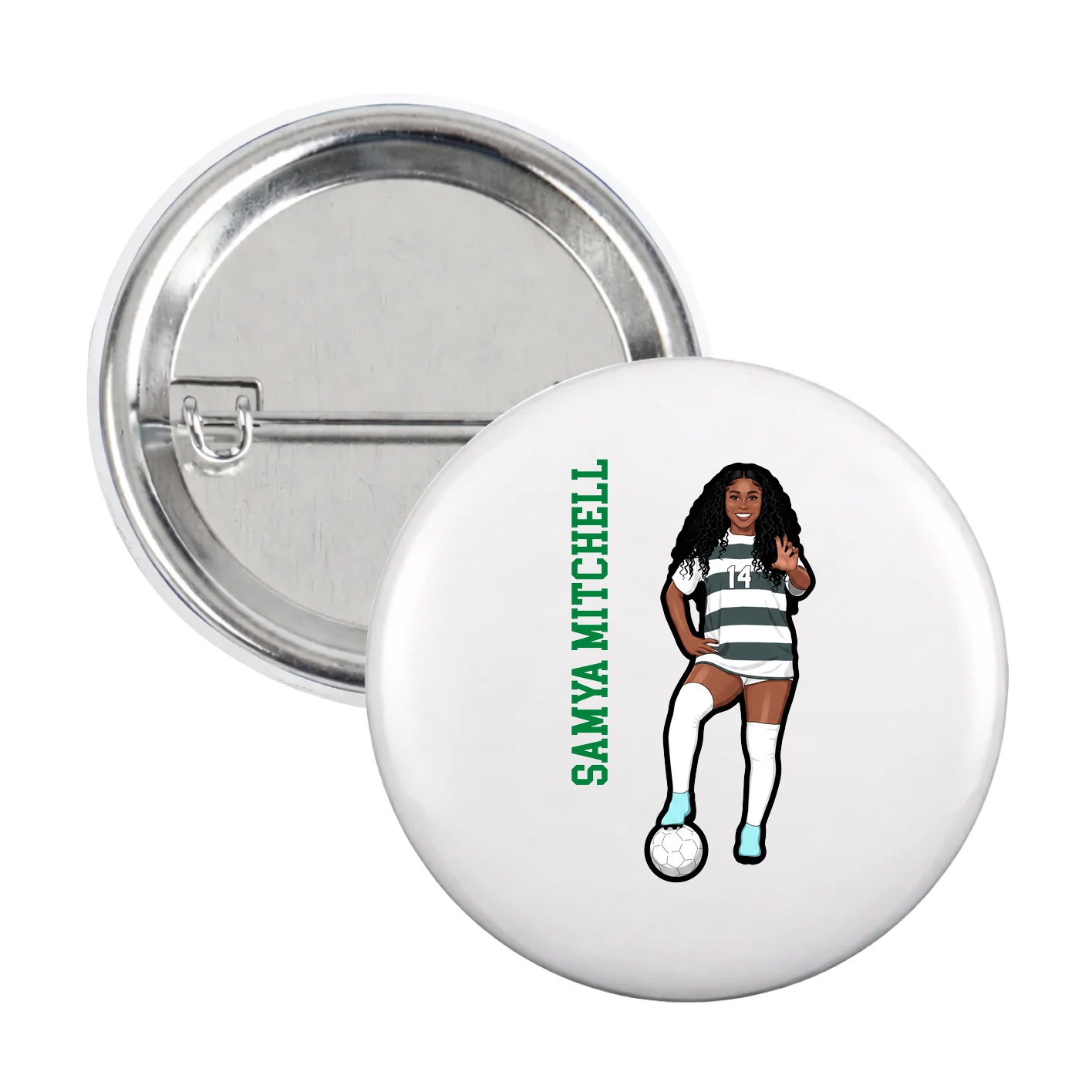 Game Day Button — Name Vertical in White