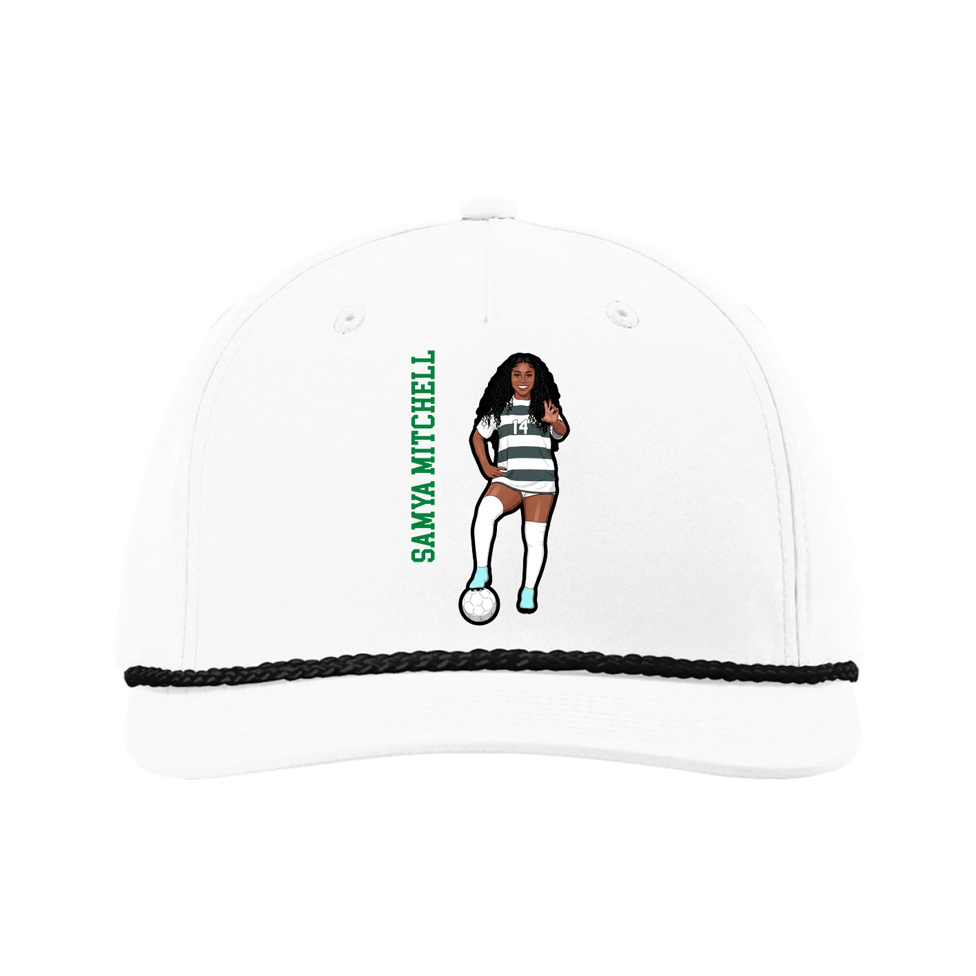 Five-Panel Classic Rope Cap — Name Vertical in White