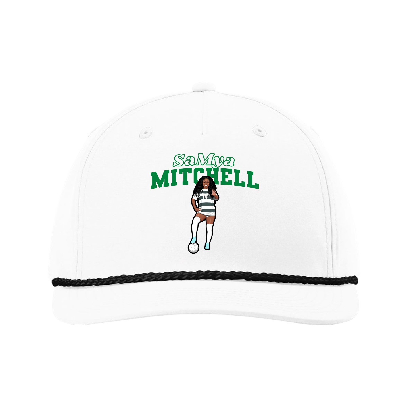 Five-Panel Classic Rope Cap — Name Arch in White