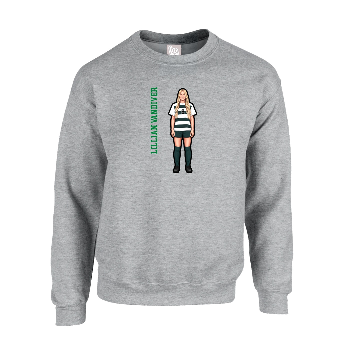 Fleece Crew — Name Vertical in Grey