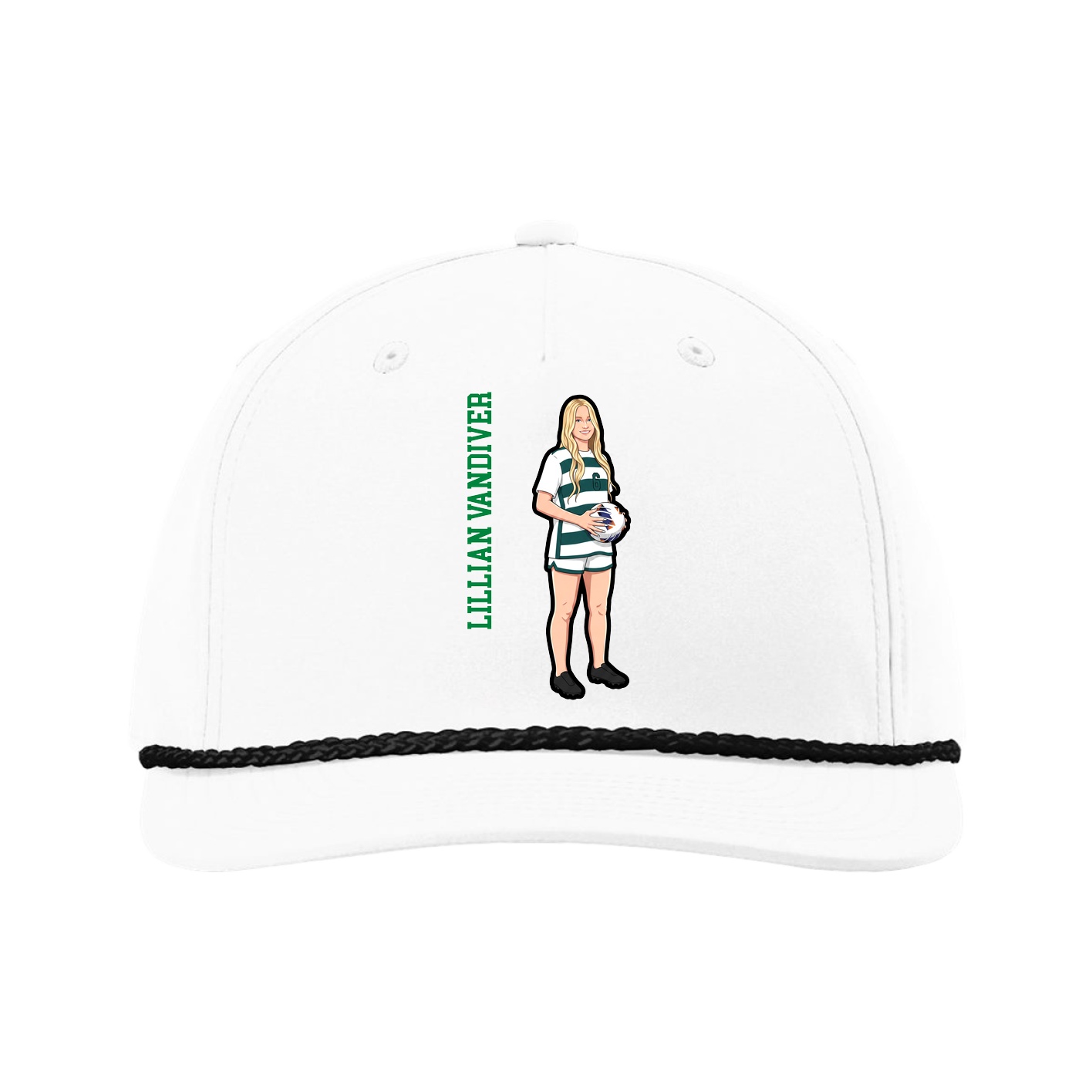 Five-Panel Classic Rope Cap — Name Vertical in White