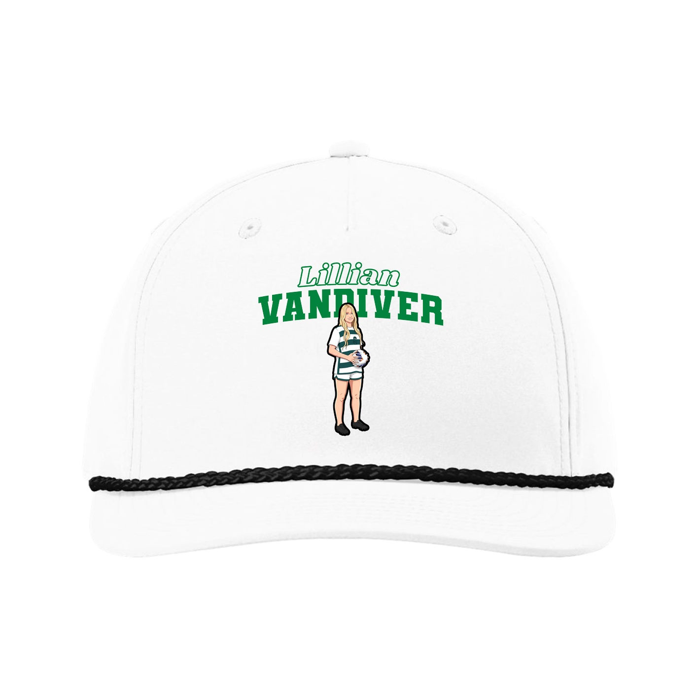 Five-Panel Classic Rope Cap — Name Arch in White