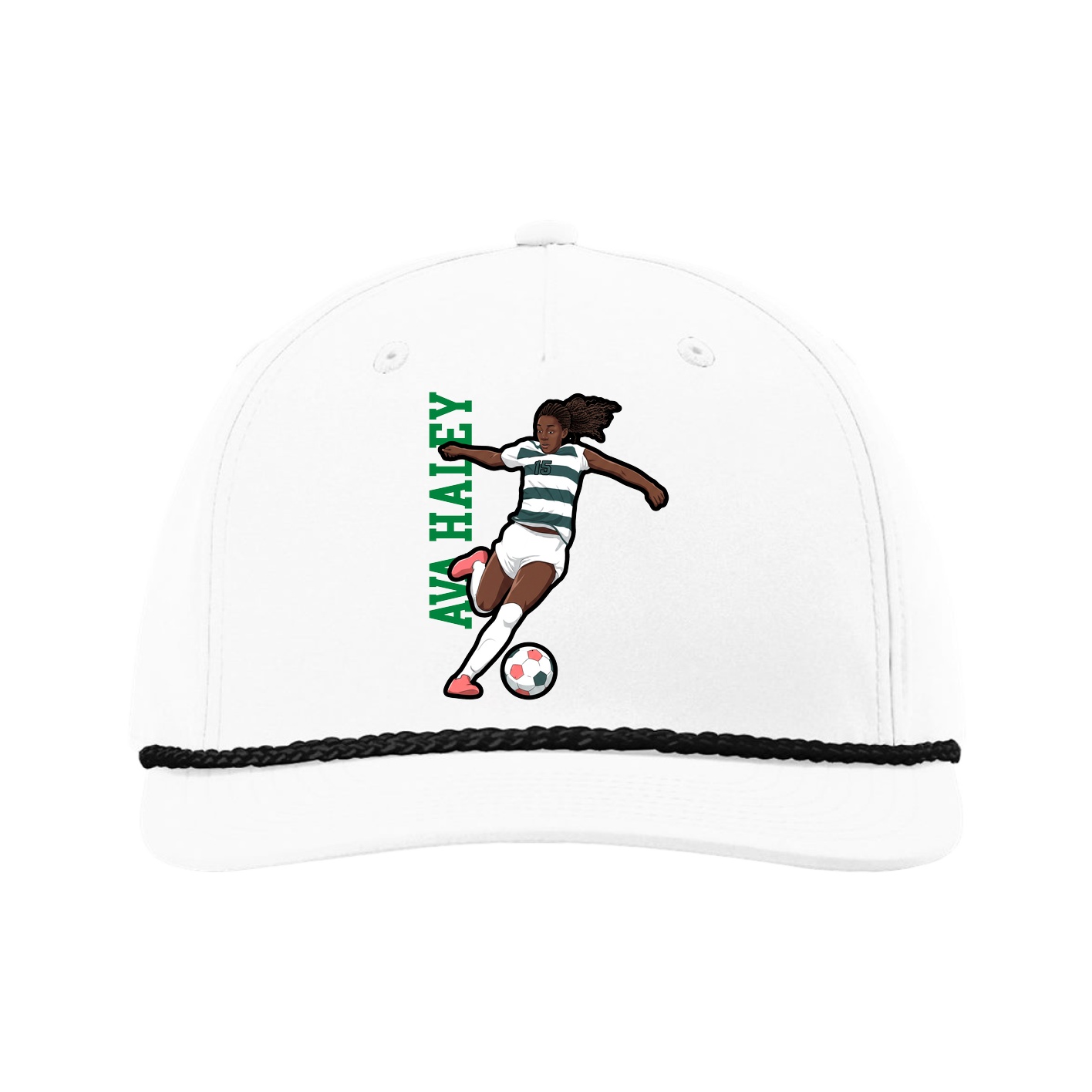 Five-Panel Classic Rope Cap — Name Vertical in White