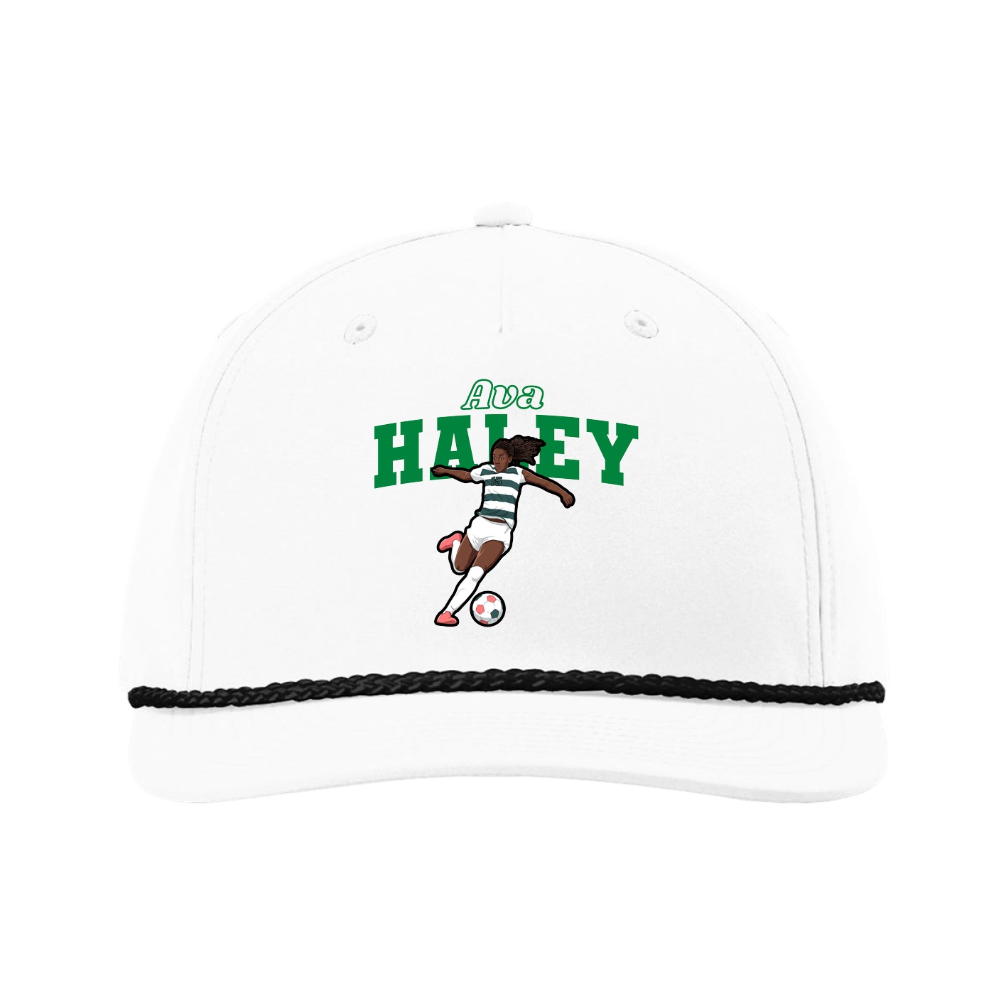 Five-Panel Classic Rope Cap — Name Arch in White