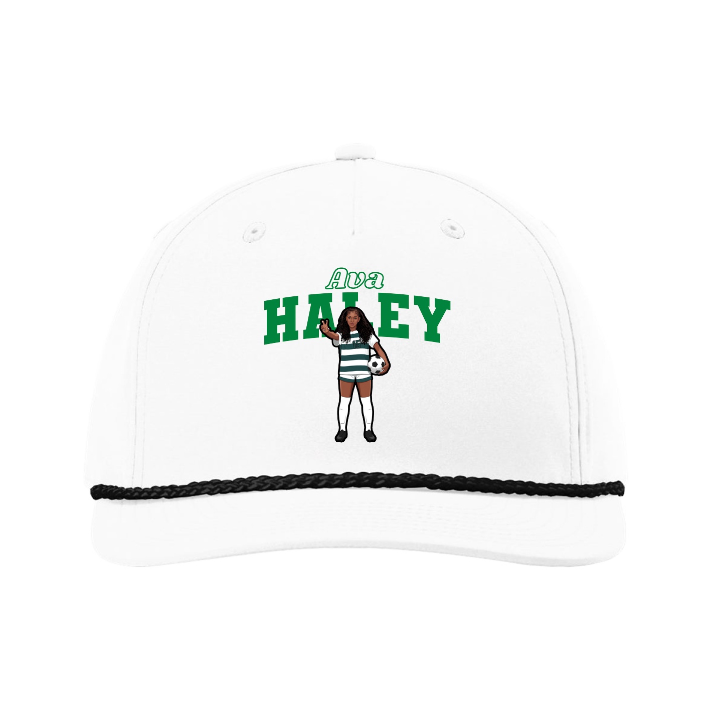 Five-Panel Classic Rope Cap — Name Arch in White