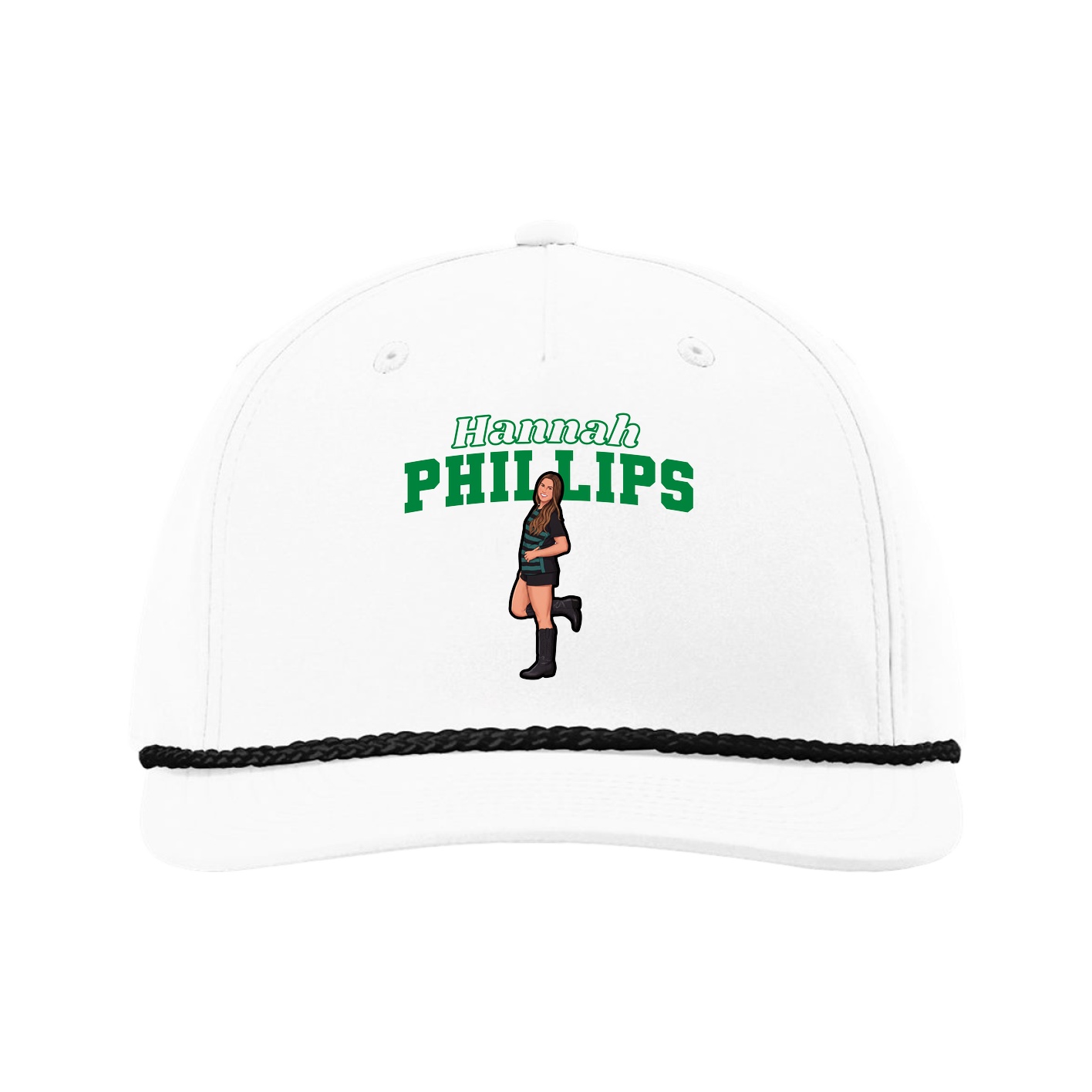 Five-Panel Classic Rope Cap — Name Arch in White