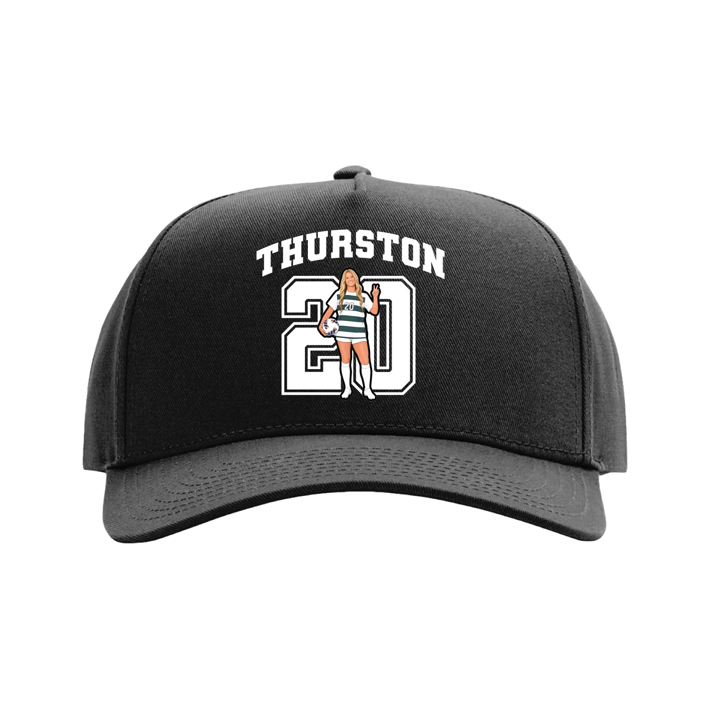 Full Fabric Five-Panel Champ Cap — Number in Black