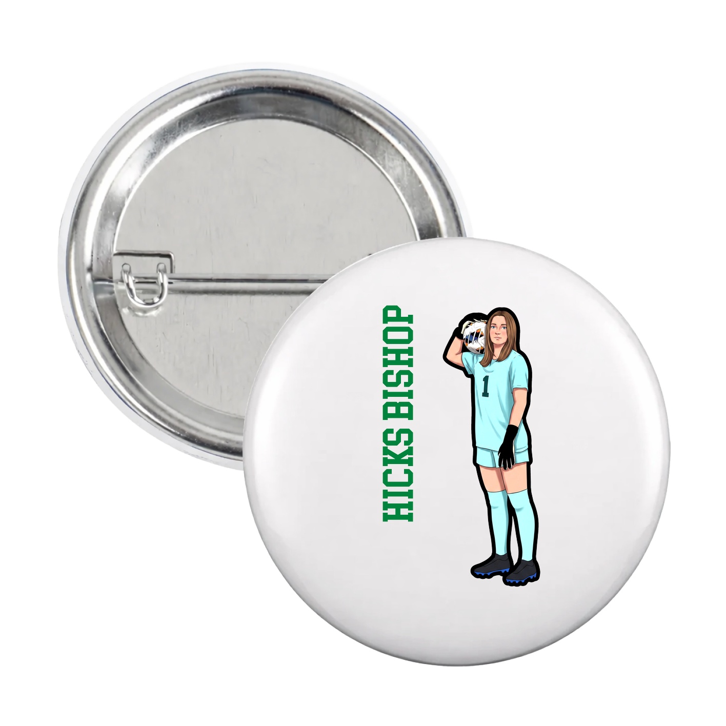 Game Day Button — Name Vertical in White