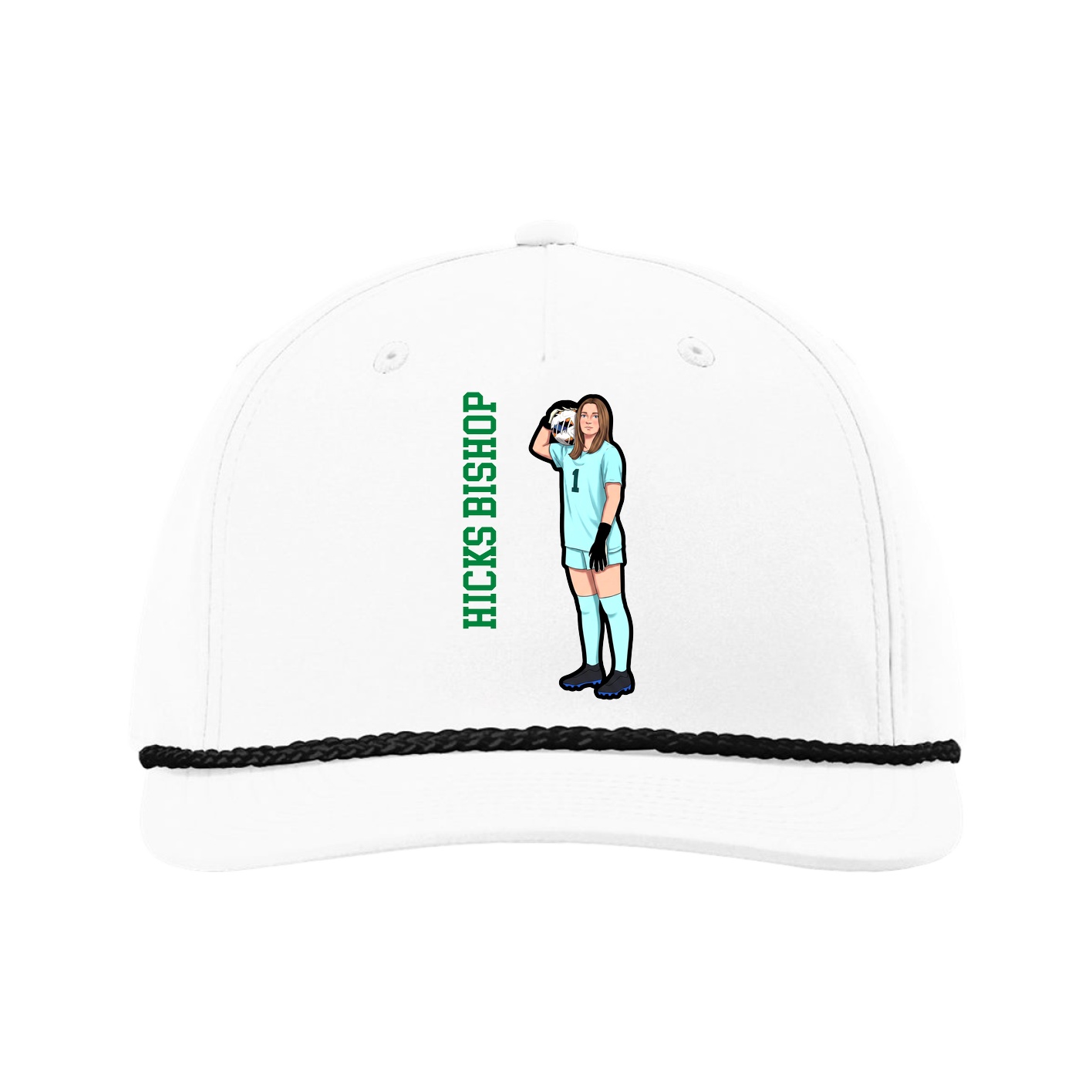 Five-Panel Classic Rope Cap — Name Vertical in White