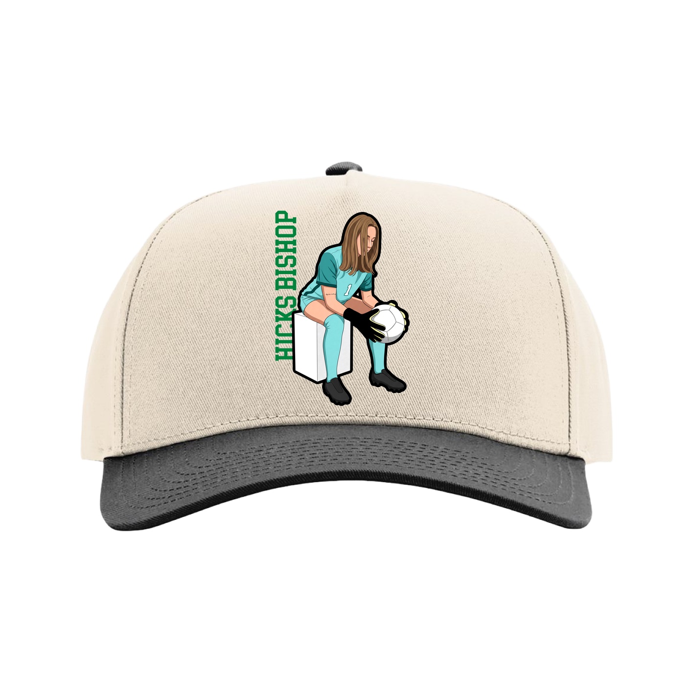 Full Fabric Five-Panel Champ Cap — Name Vertical in Cream/Black