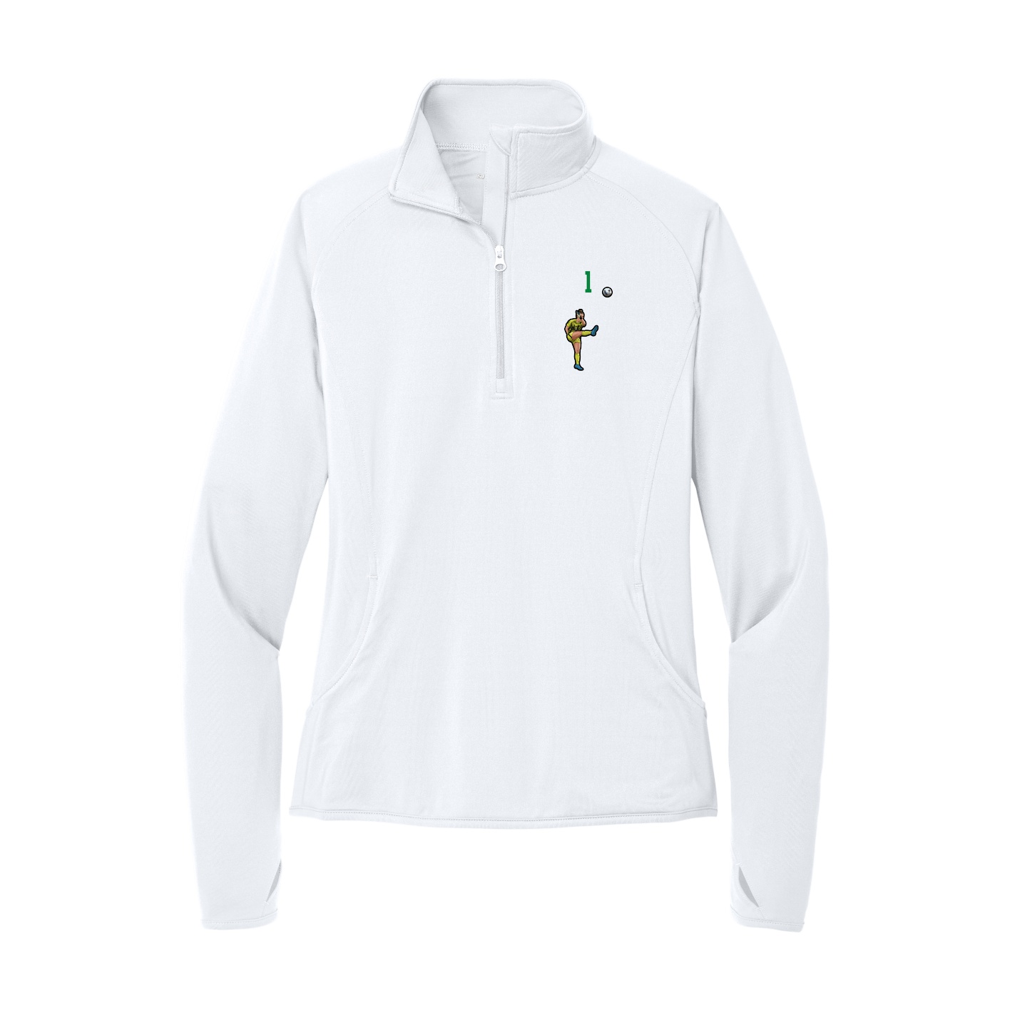 Women's Q-Zip Pullover — Number Top in White