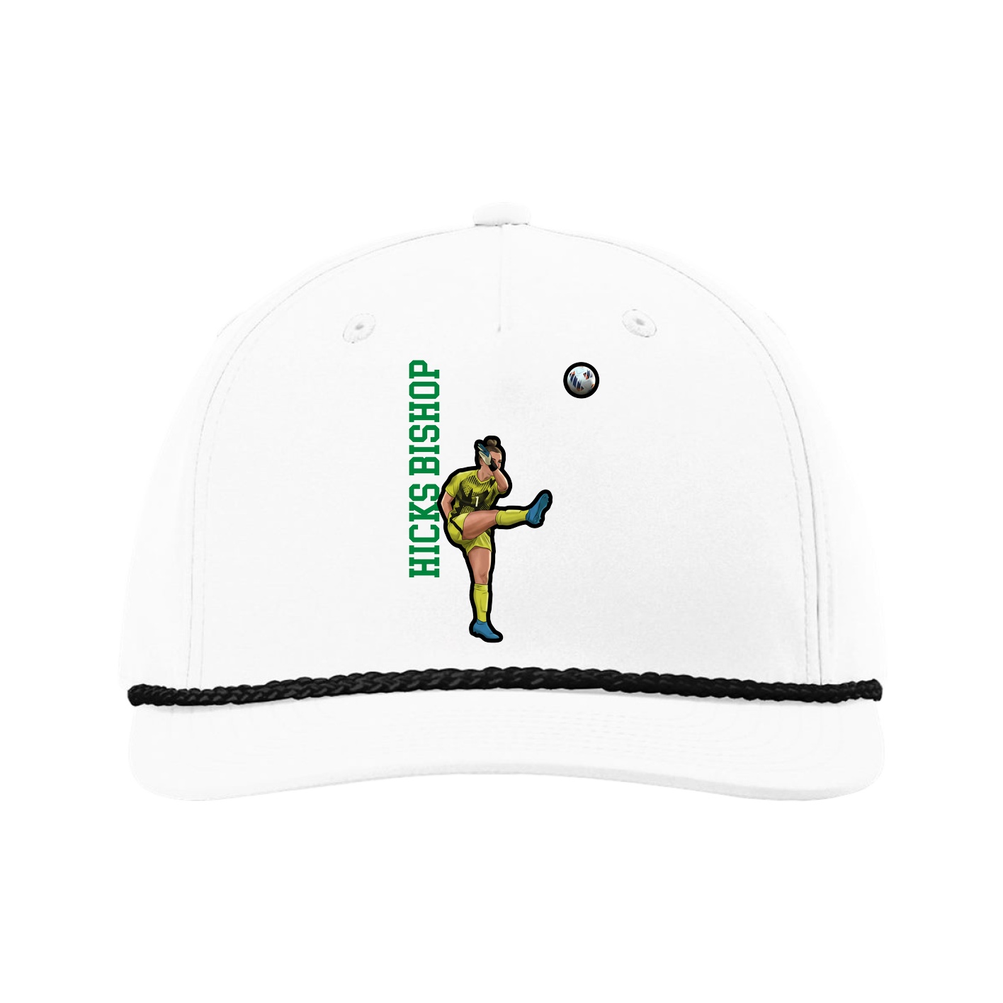 Five-Panel Classic Rope Cap — Name Vertical in White