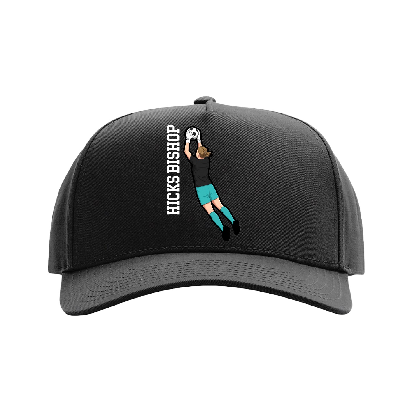 Full Fabric Five-Panel Champ Cap — Name Vertical in Black