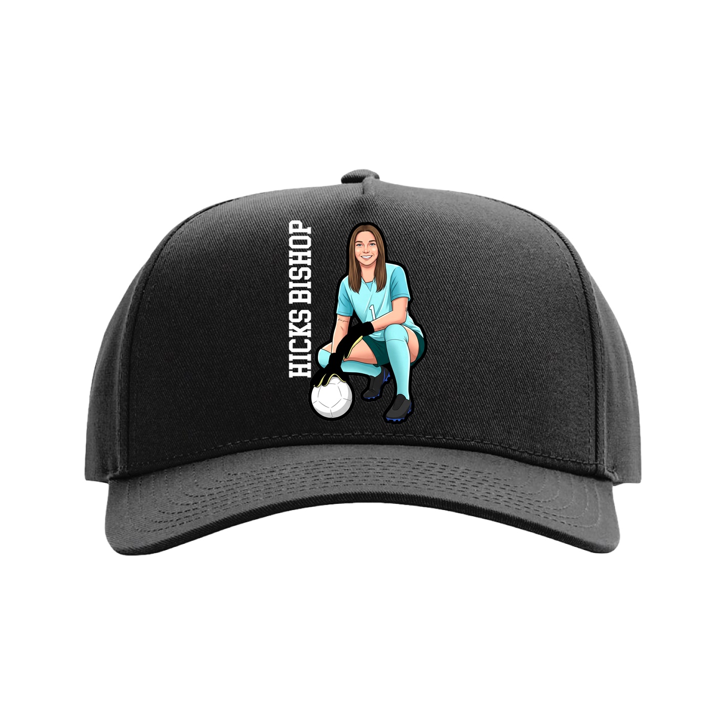 Full Fabric Five-Panel Champ Cap — Name Vertical in Black