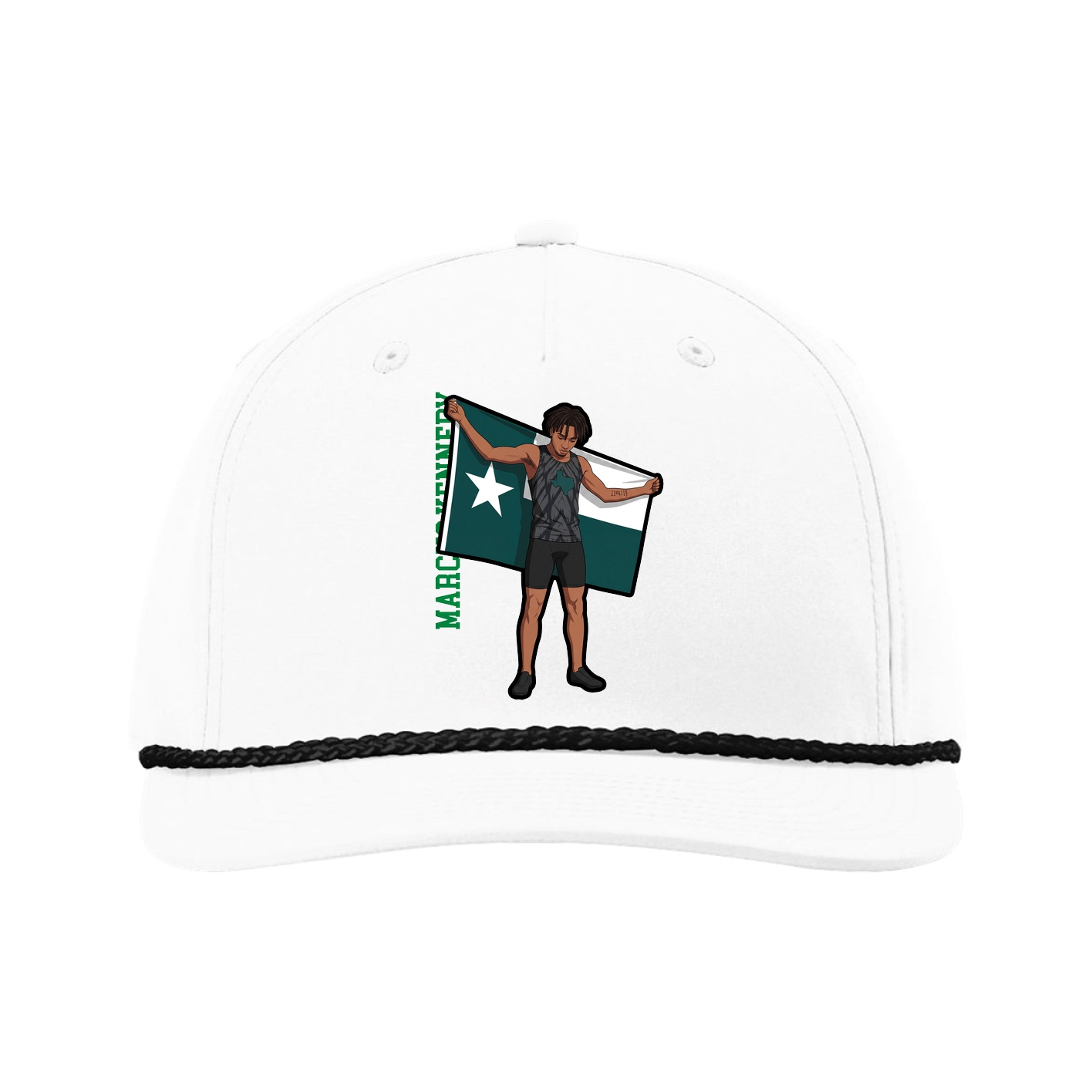 Five-Panel Classic Rope Cap — Name Vertical in White
