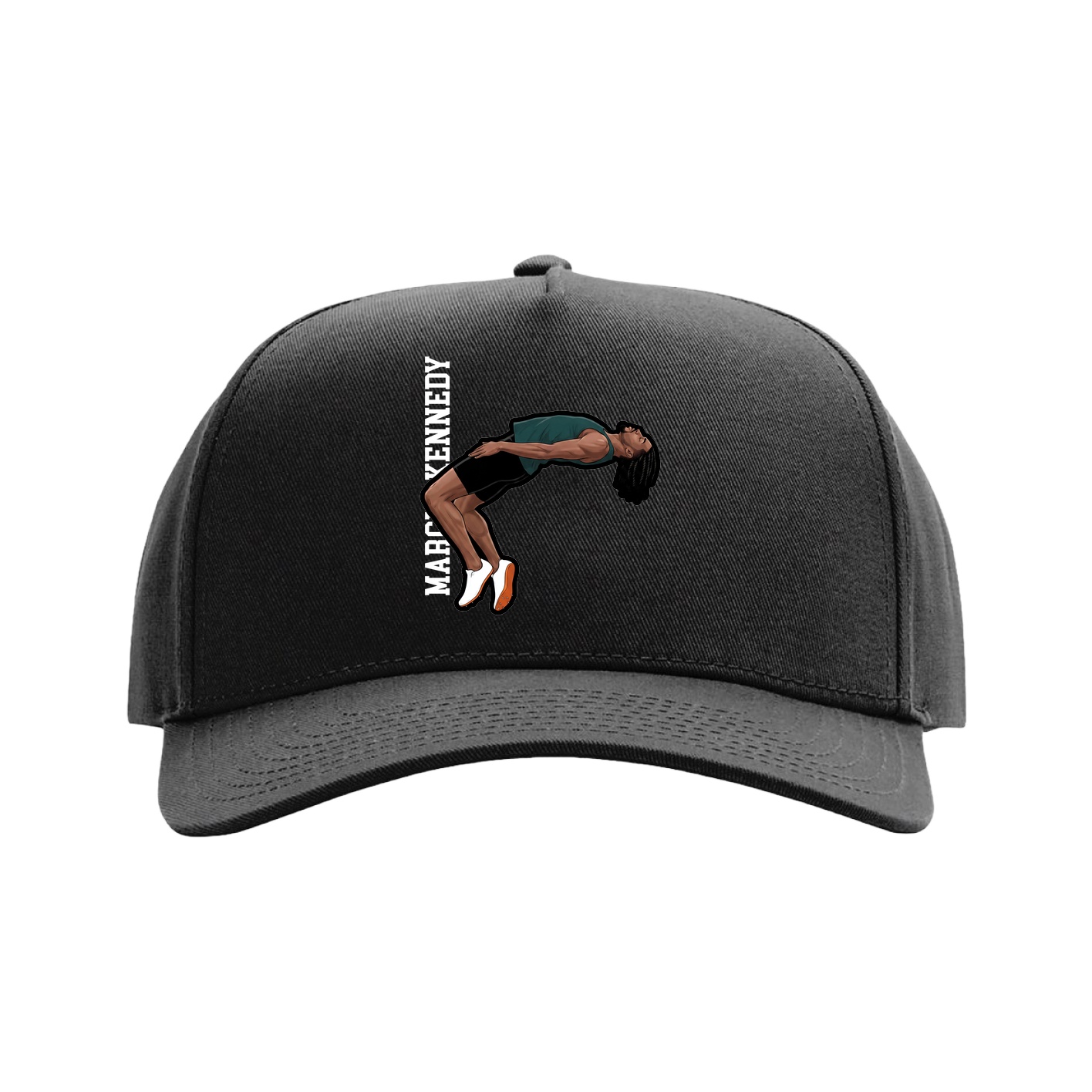 Full Fabric Five-Panel Champ Cap — Name Vertical in Black