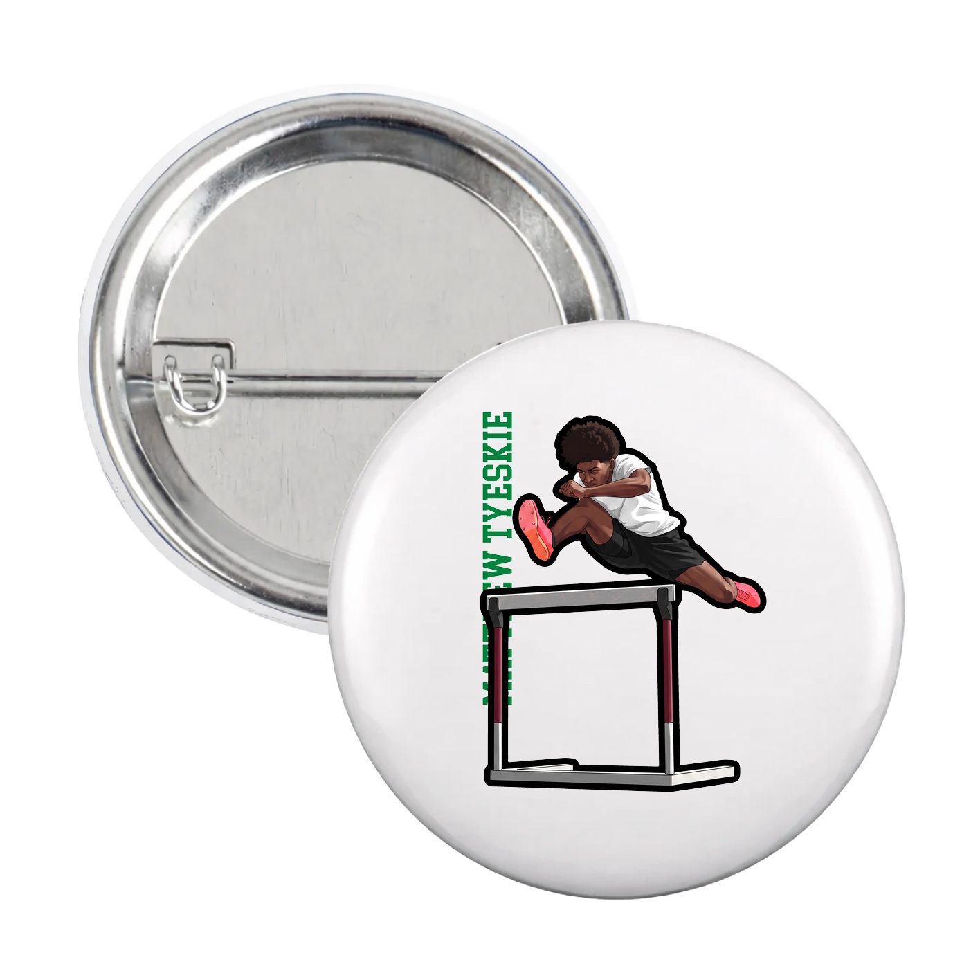 Game Day Button — Name Vertical in White