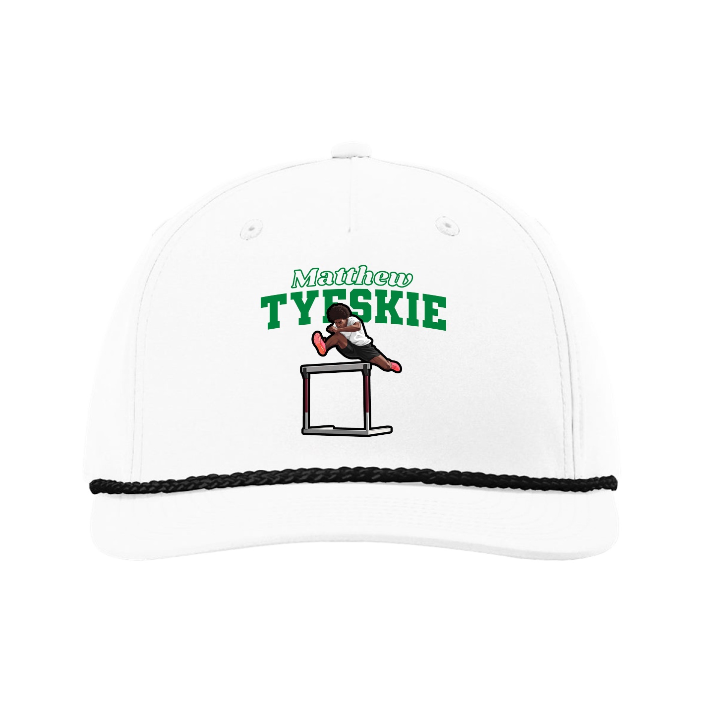 Five-Panel Classic Rope Cap — Name Arch in White