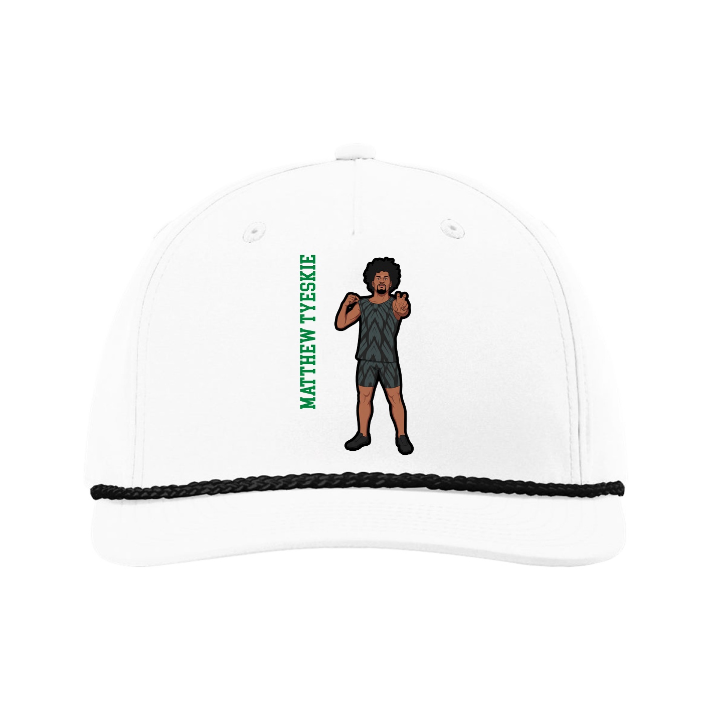 Five-Panel Classic Rope Cap — Name Vertical in White
