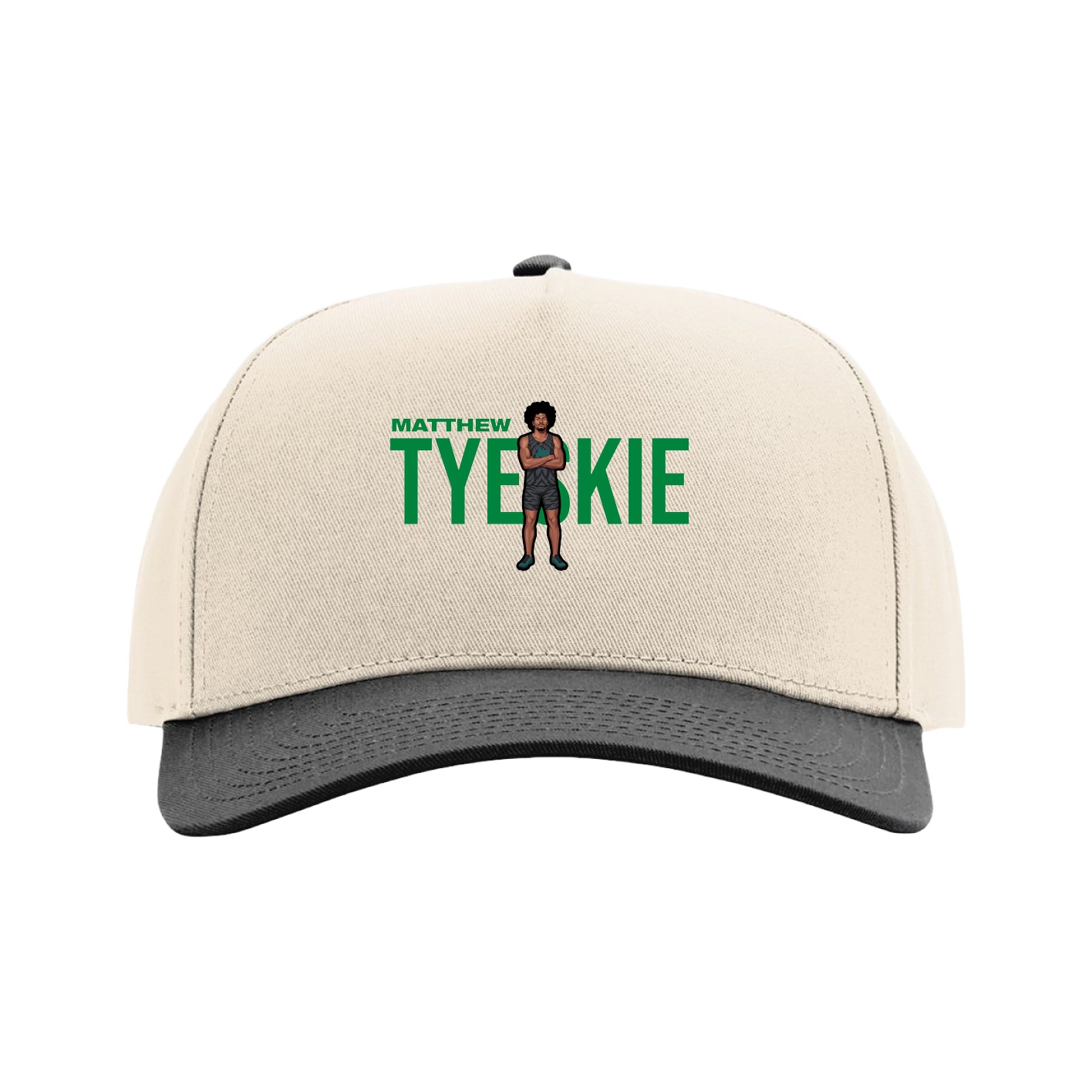 Full Fabric Five-Panel Champ Cap — Player Name in Cream/Black