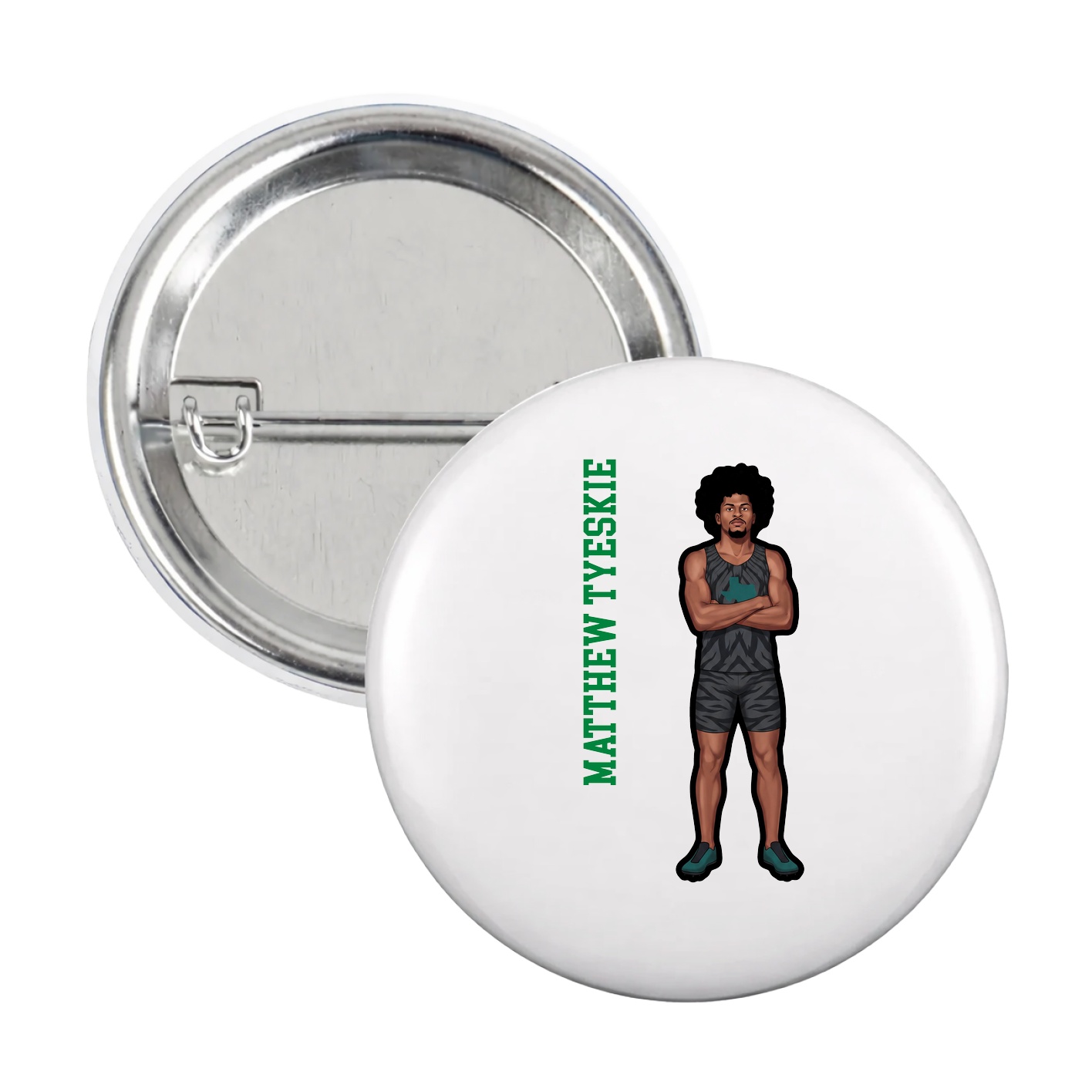 Game Day Button — Name Vertical in White