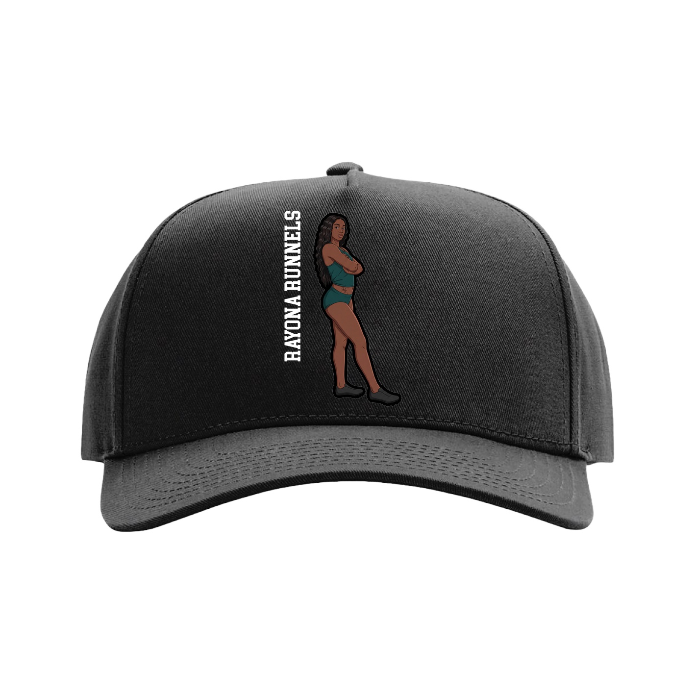 Full Fabric Five-Panel Champ Cap — Name Vertical in Black