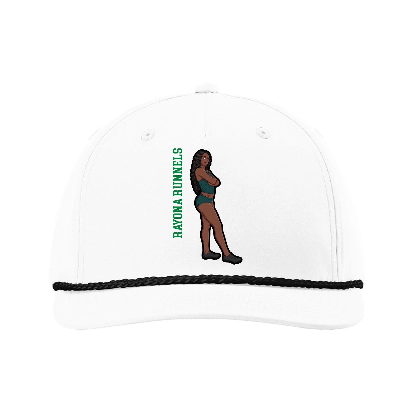 Five-Panel Classic Rope Cap — Name Vertical in White