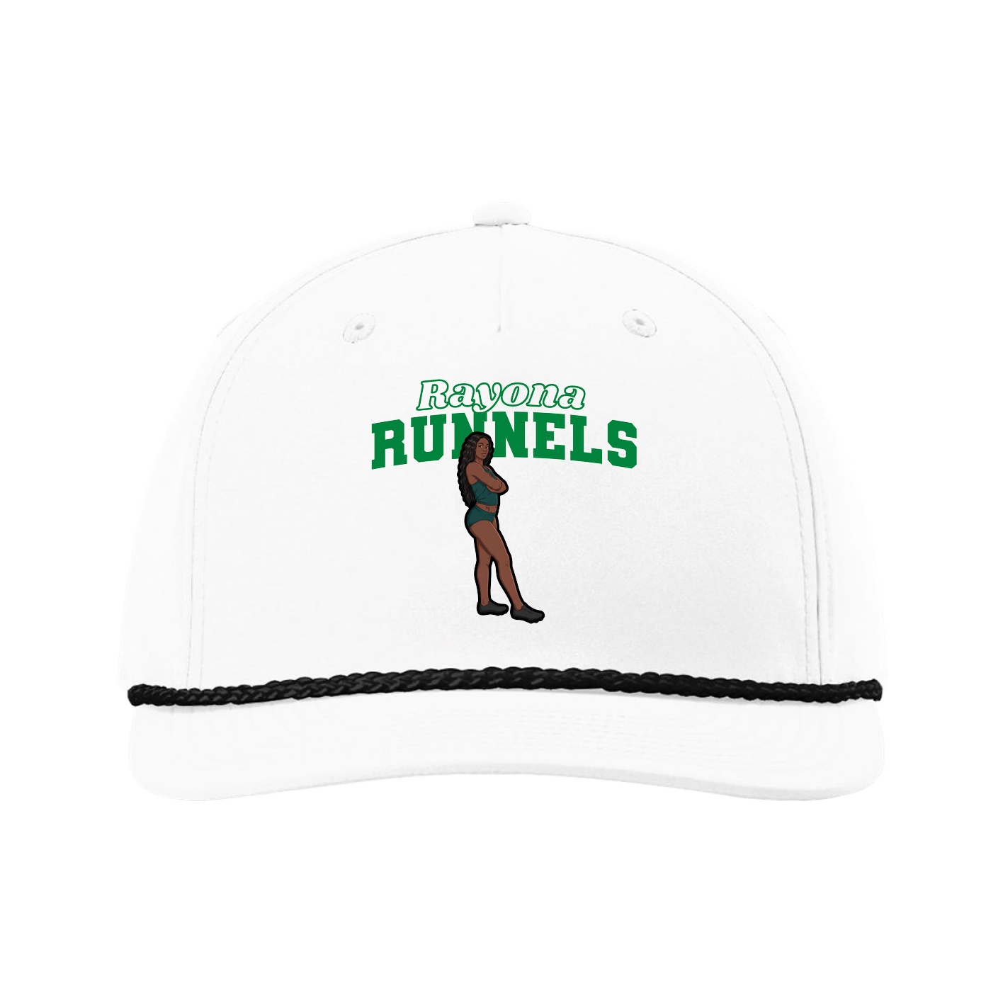 Five-Panel Classic Rope Cap — Name Arch in White