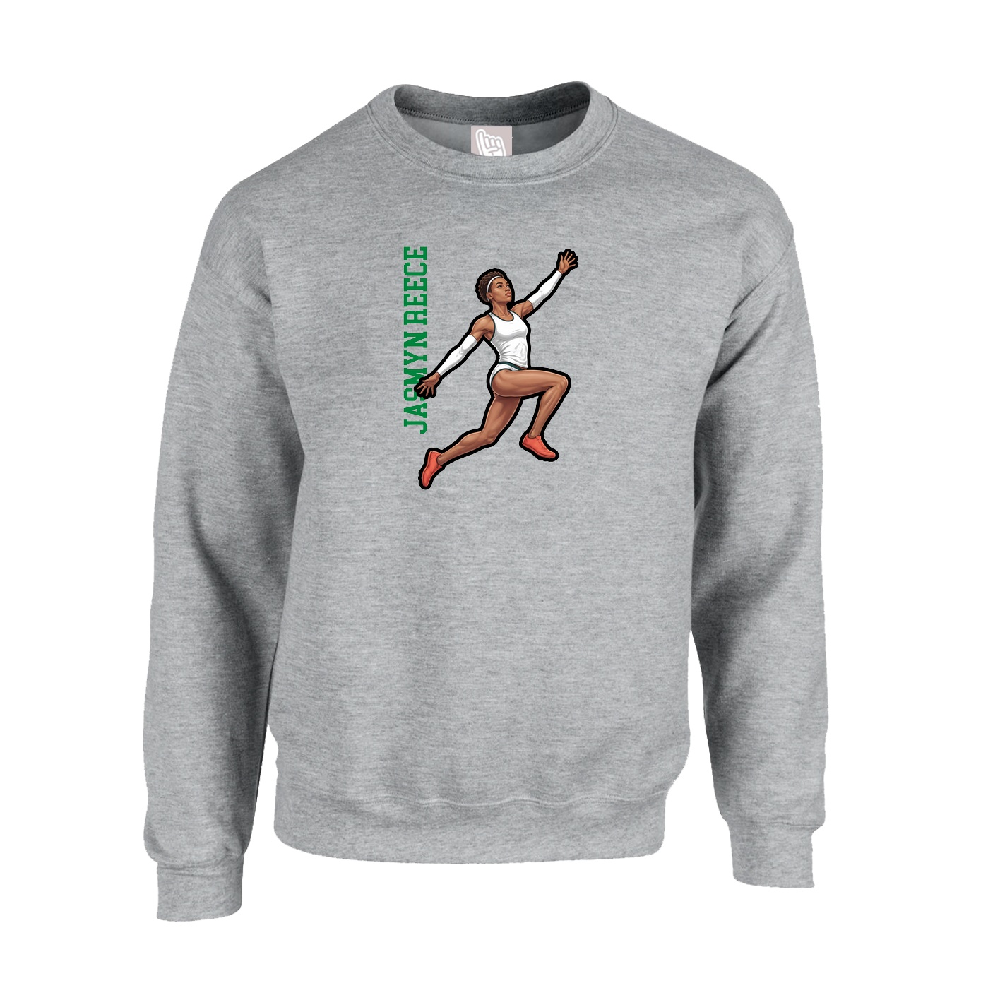 Fleece Crew — Name Vertical in Grey
