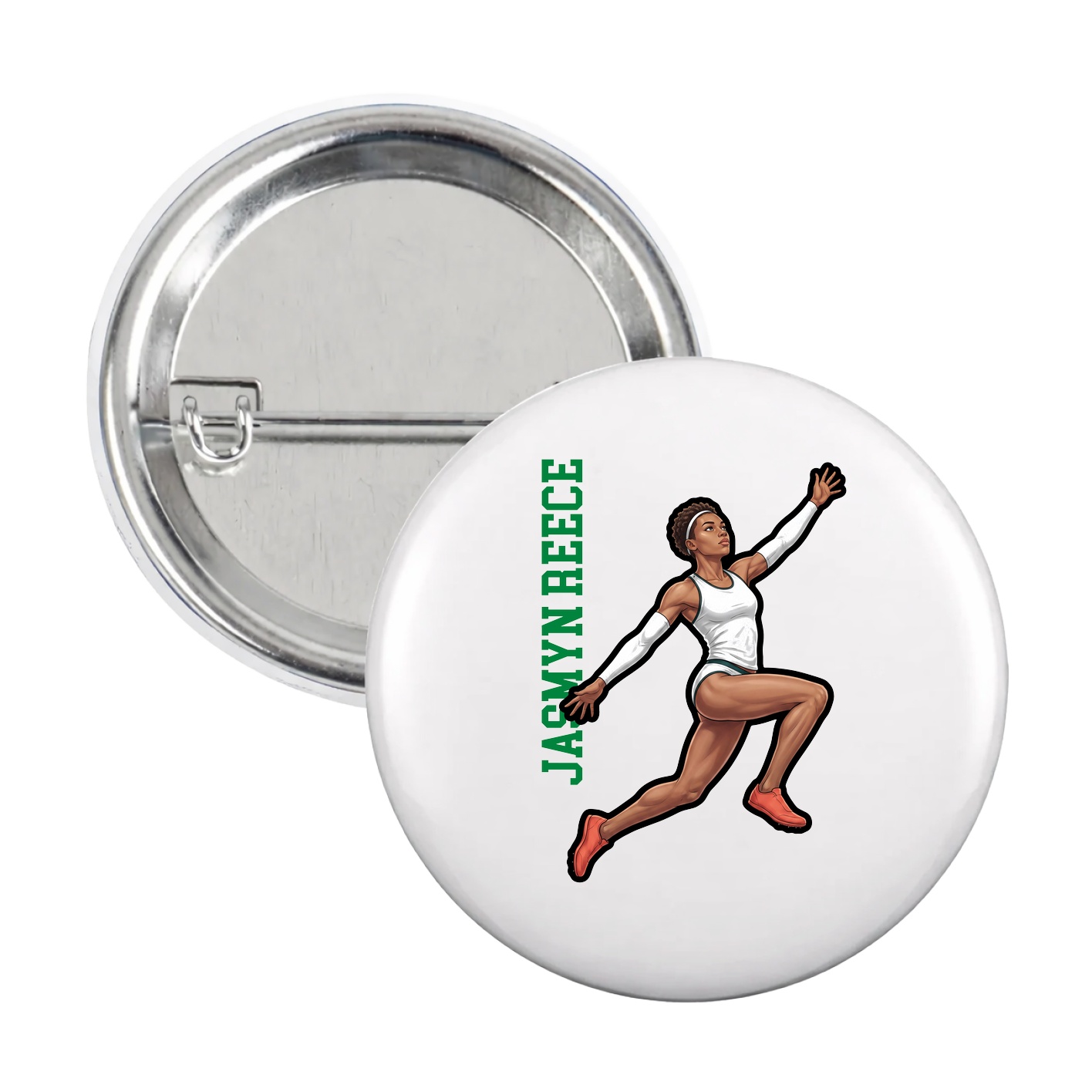 Game Day Button — Name Vertical in White