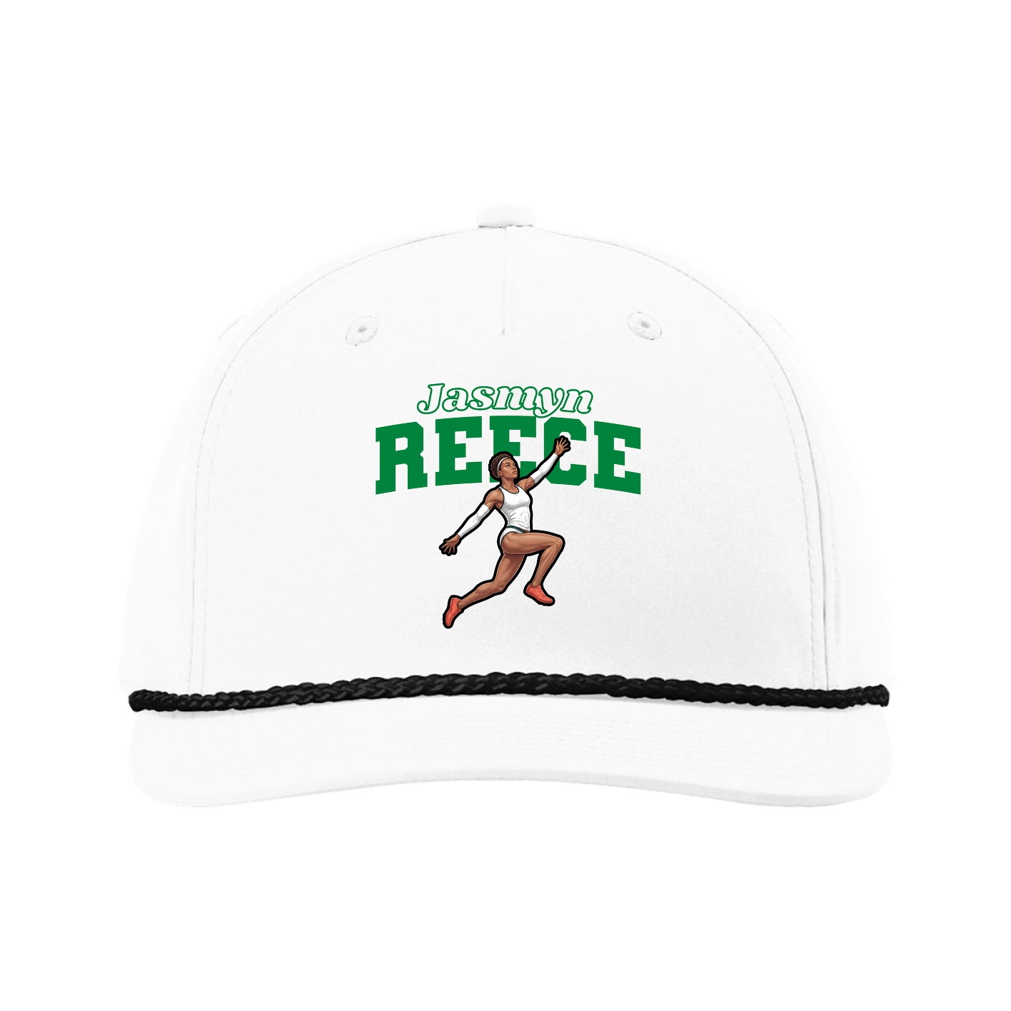 Five-Panel Classic Rope Cap — Name Arch in White