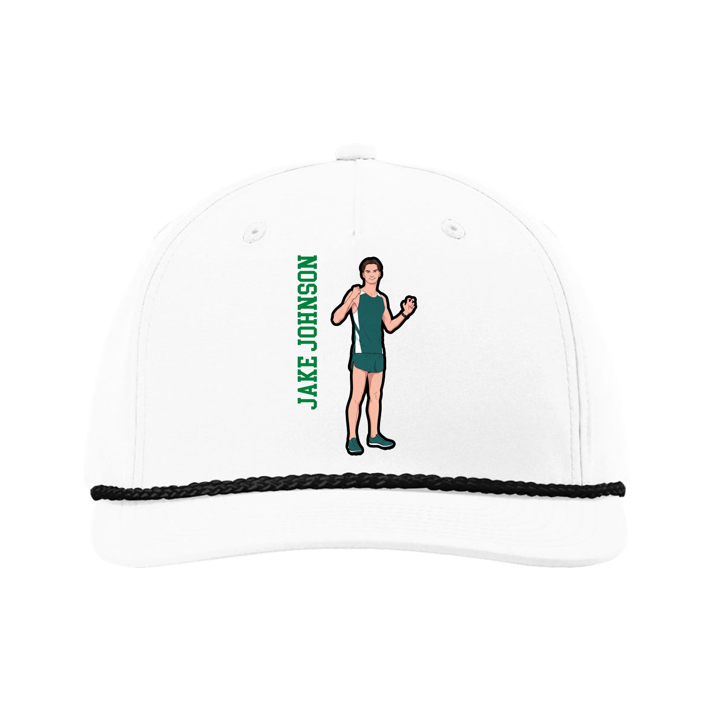 Five-Panel Classic Rope Cap — Name Vertical in White