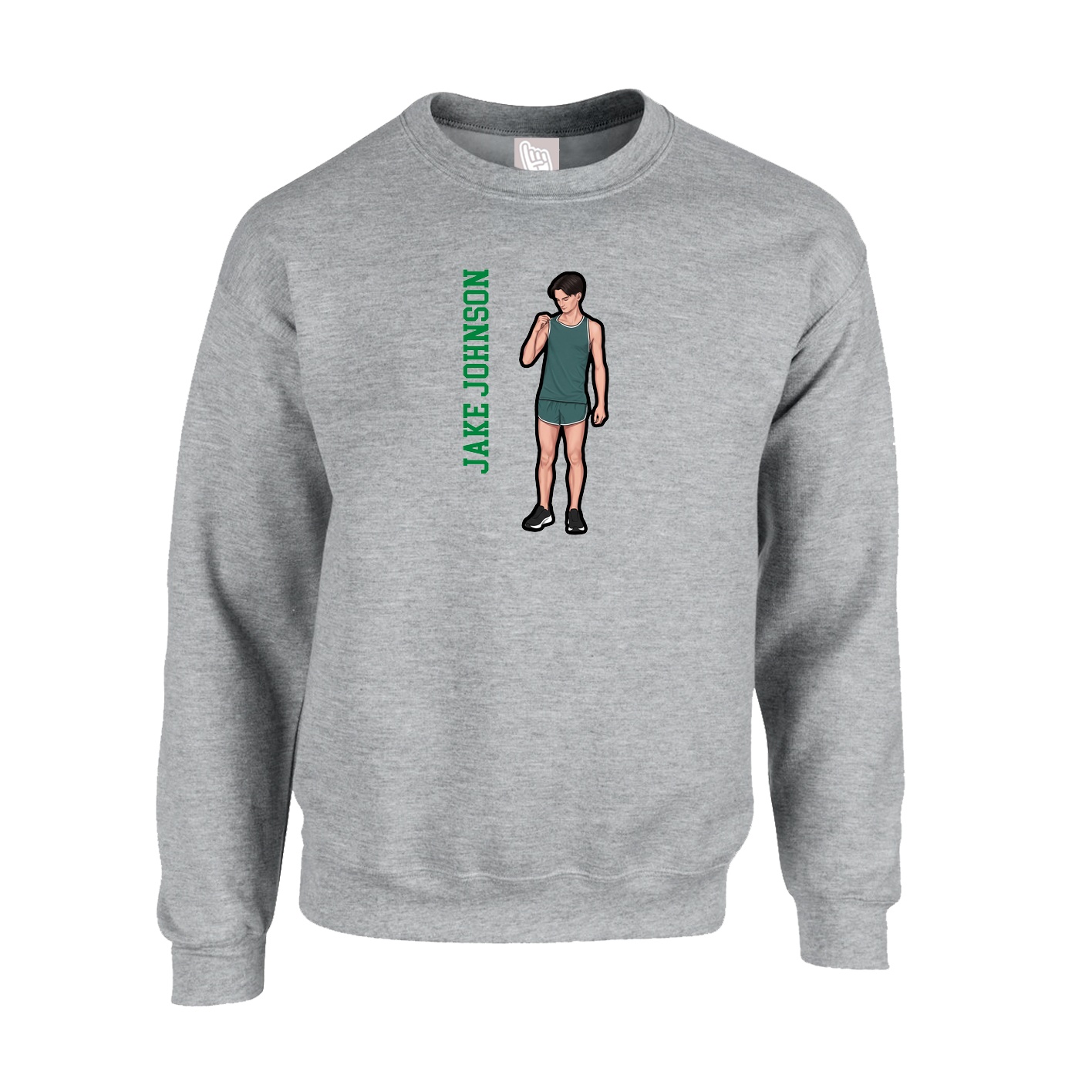 Fleece Crew — Name Vertical in Grey
