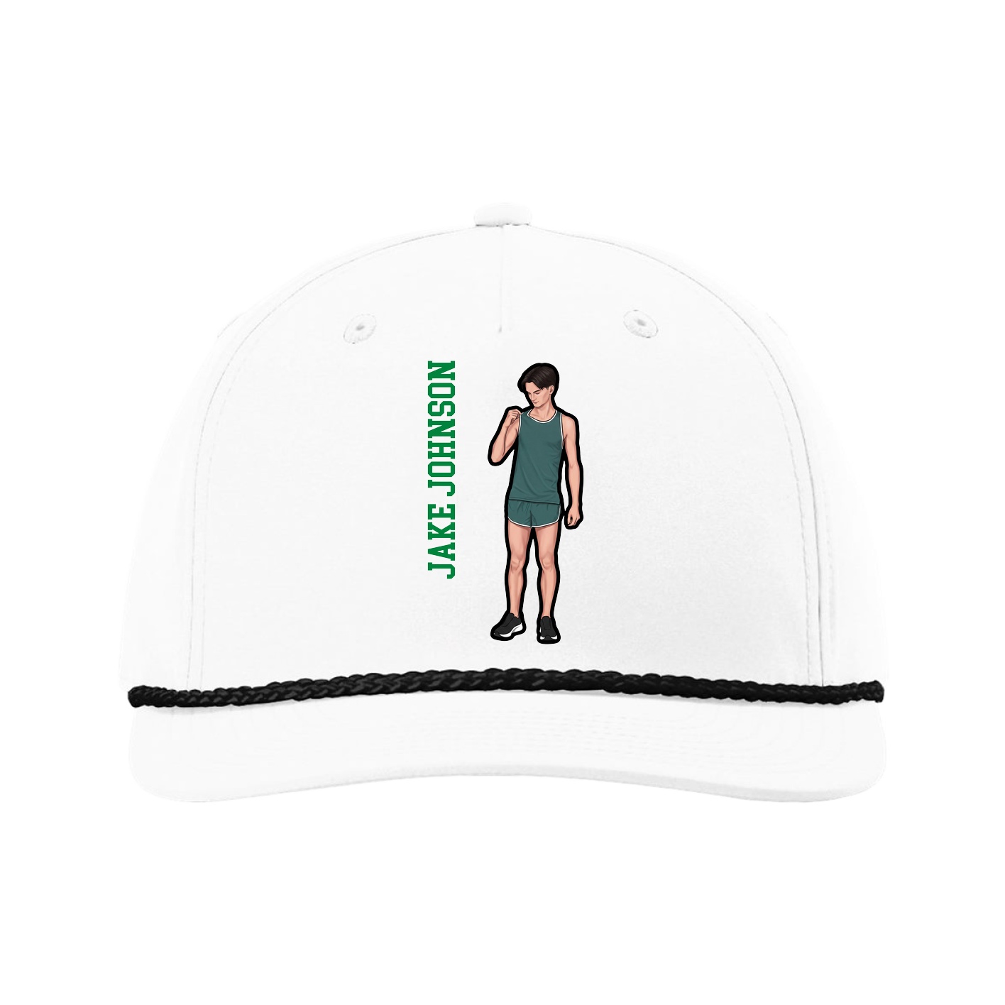 Five-Panel Classic Rope Cap — Name Vertical in White