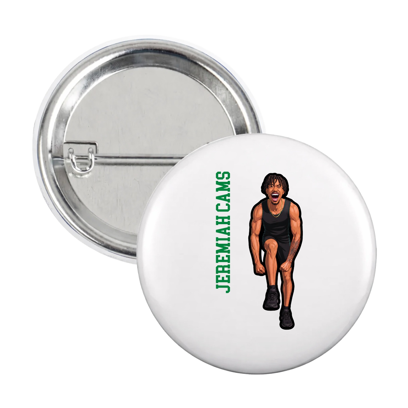 Game Day Button — Name Vertical in White