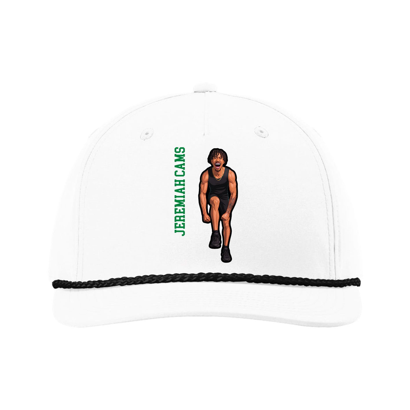 Five-Panel Classic Rope Cap — Name Vertical in White