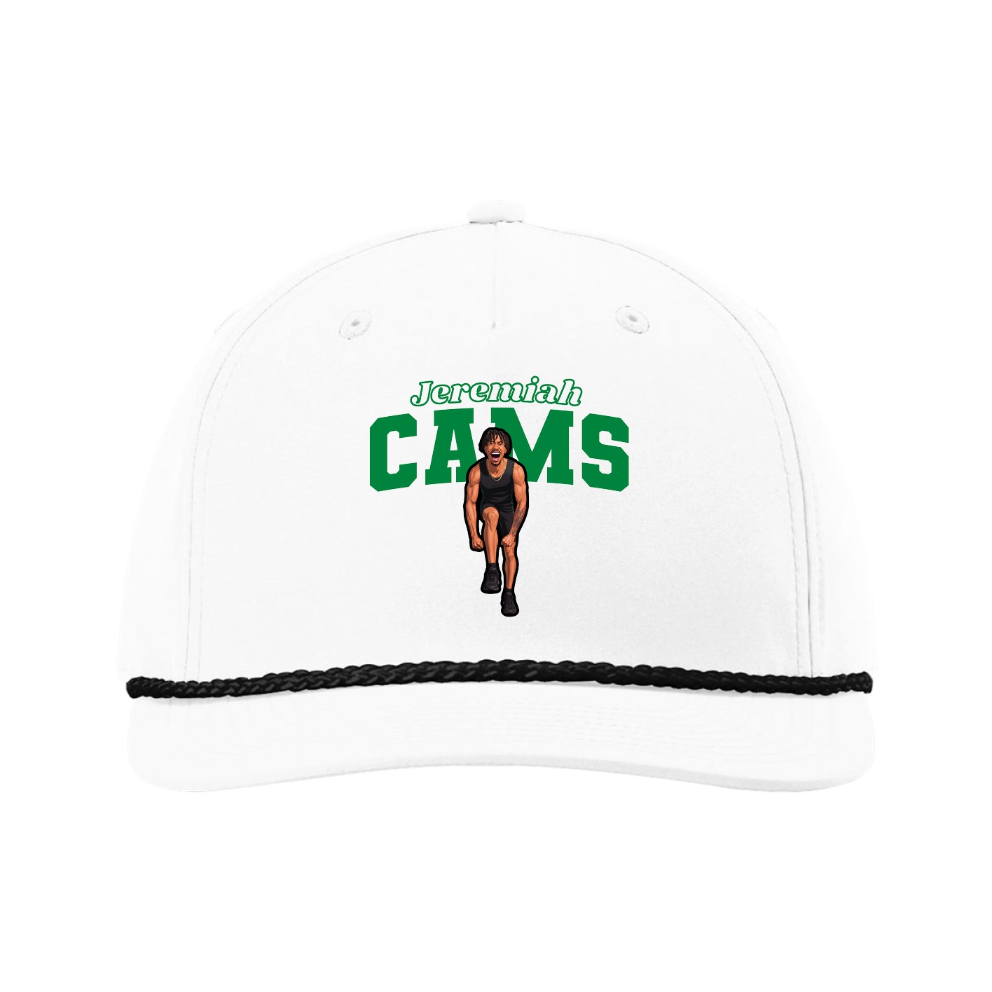 Five-Panel Classic Rope Cap — Name Arch in White