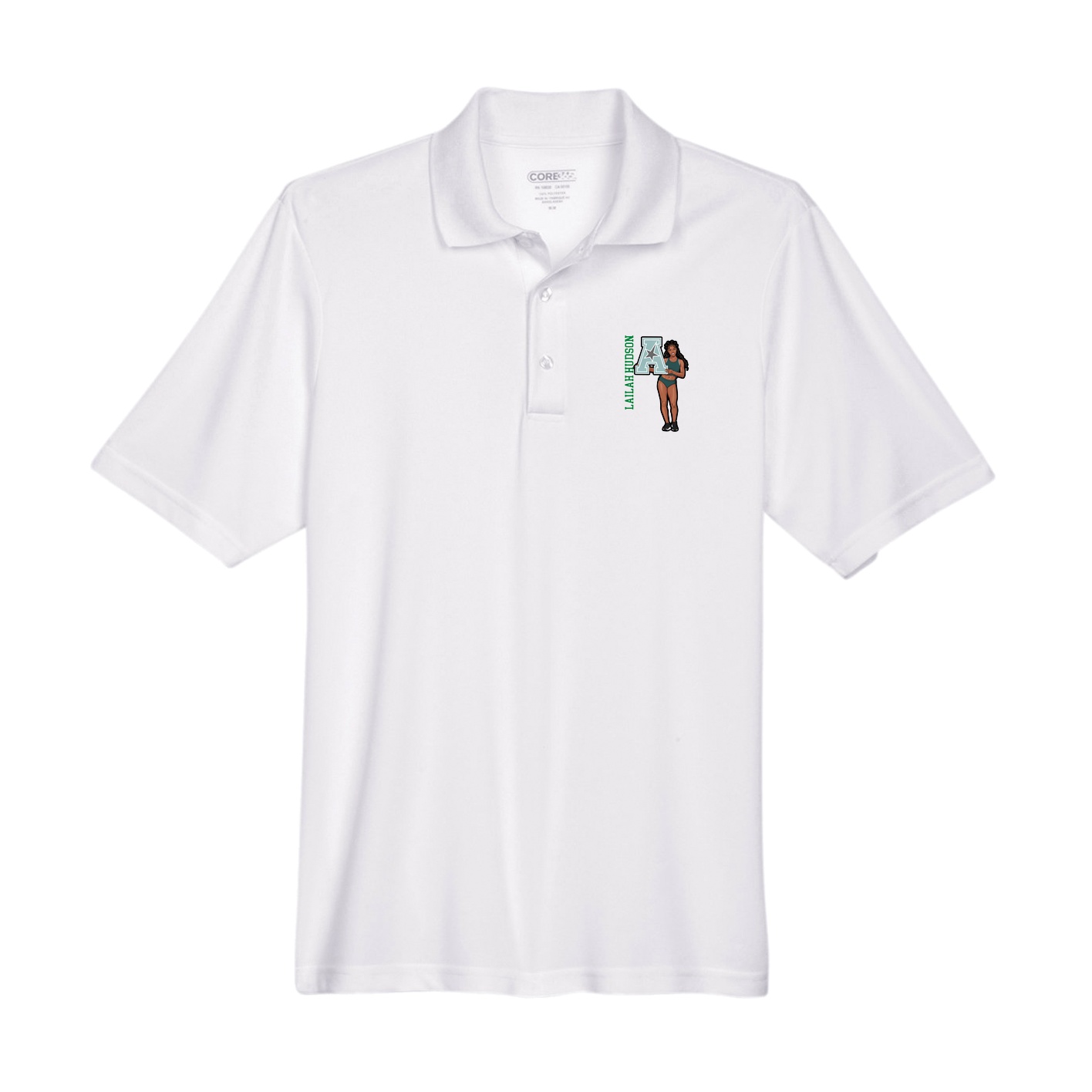 Performance Polo — Name Vertical in White