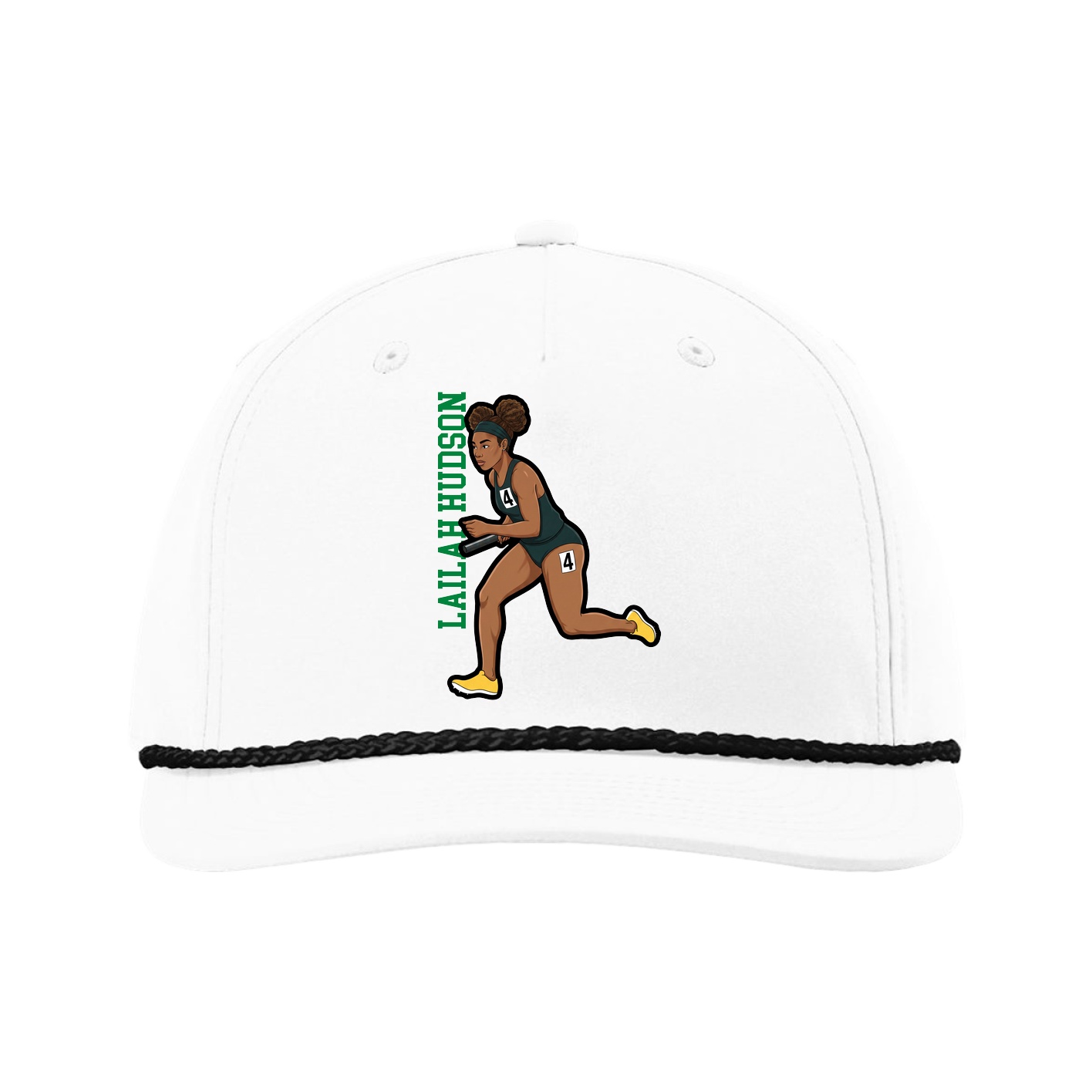 Five-Panel Classic Rope Cap — Name Vertical in White