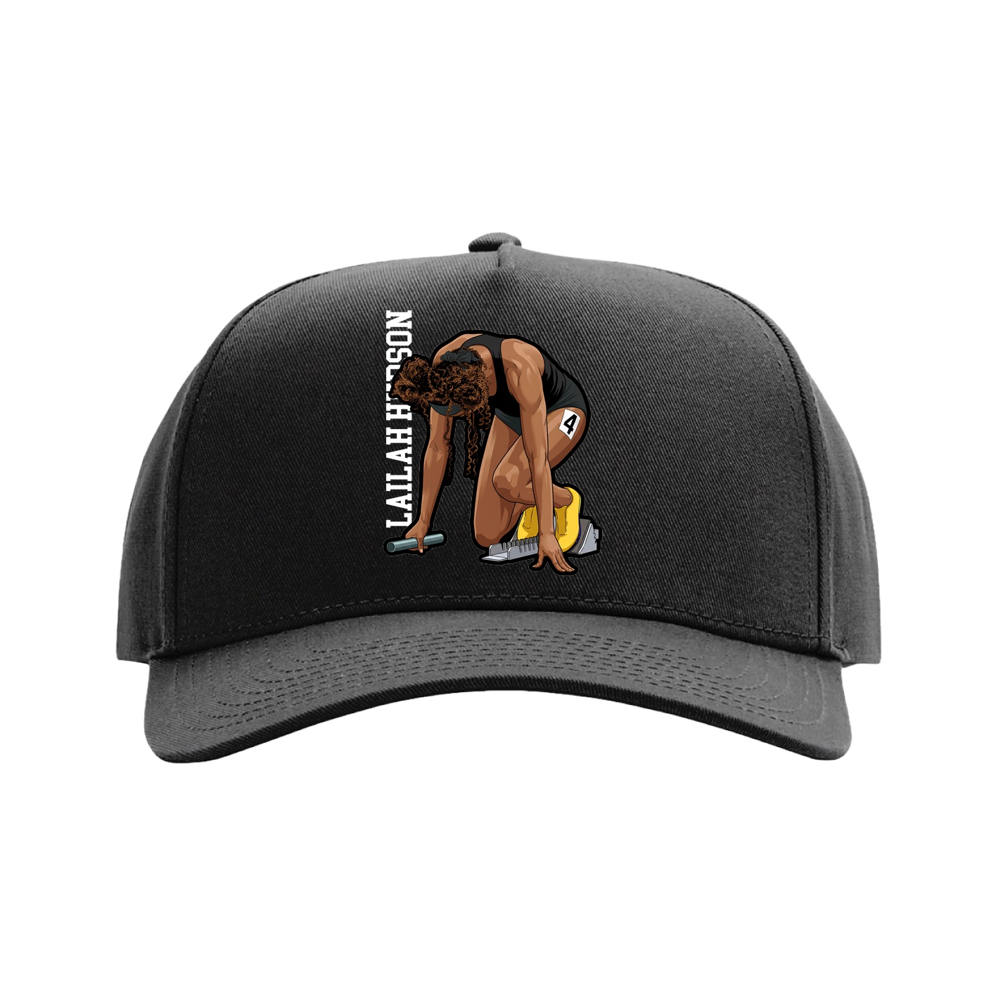 Full Fabric Five-Panel Champ Cap — Name Vertical in Black
