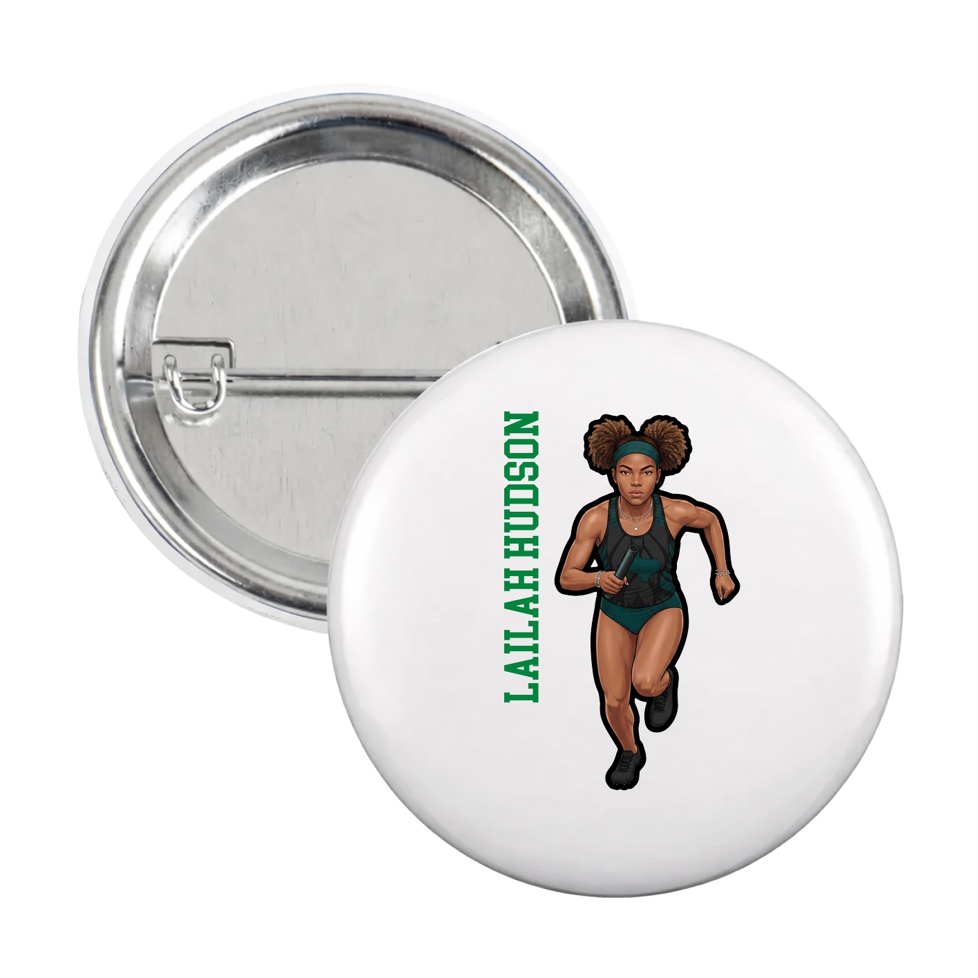 Game Day Button — Name Vertical in White