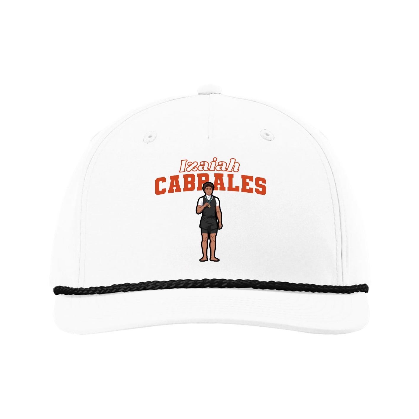 Five-Panel Classic Rope Cap — Name Arch in White